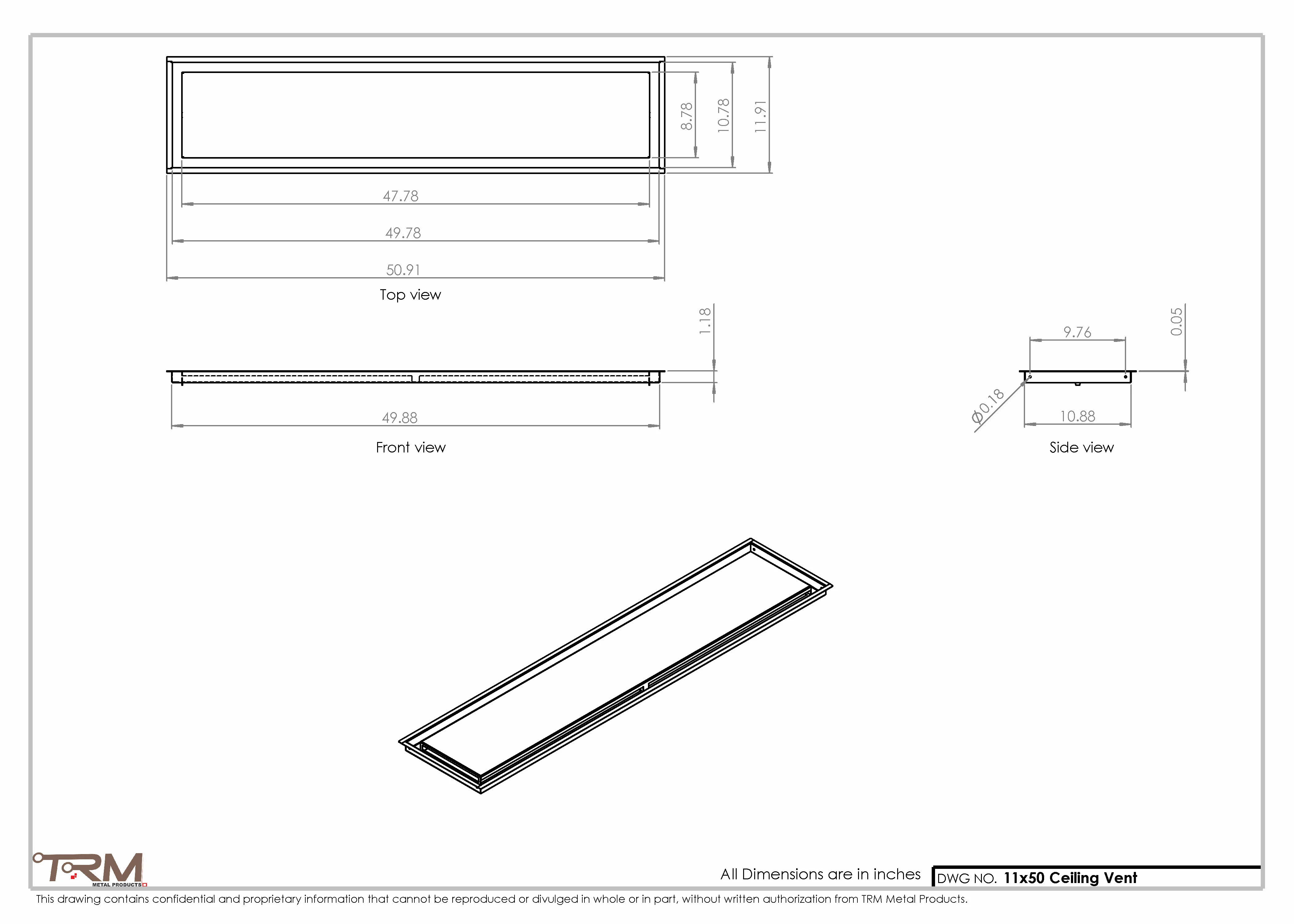 11x50-Modern-Ceiling-Vent Cover-TRM Metal- 50x11 - Image 2
