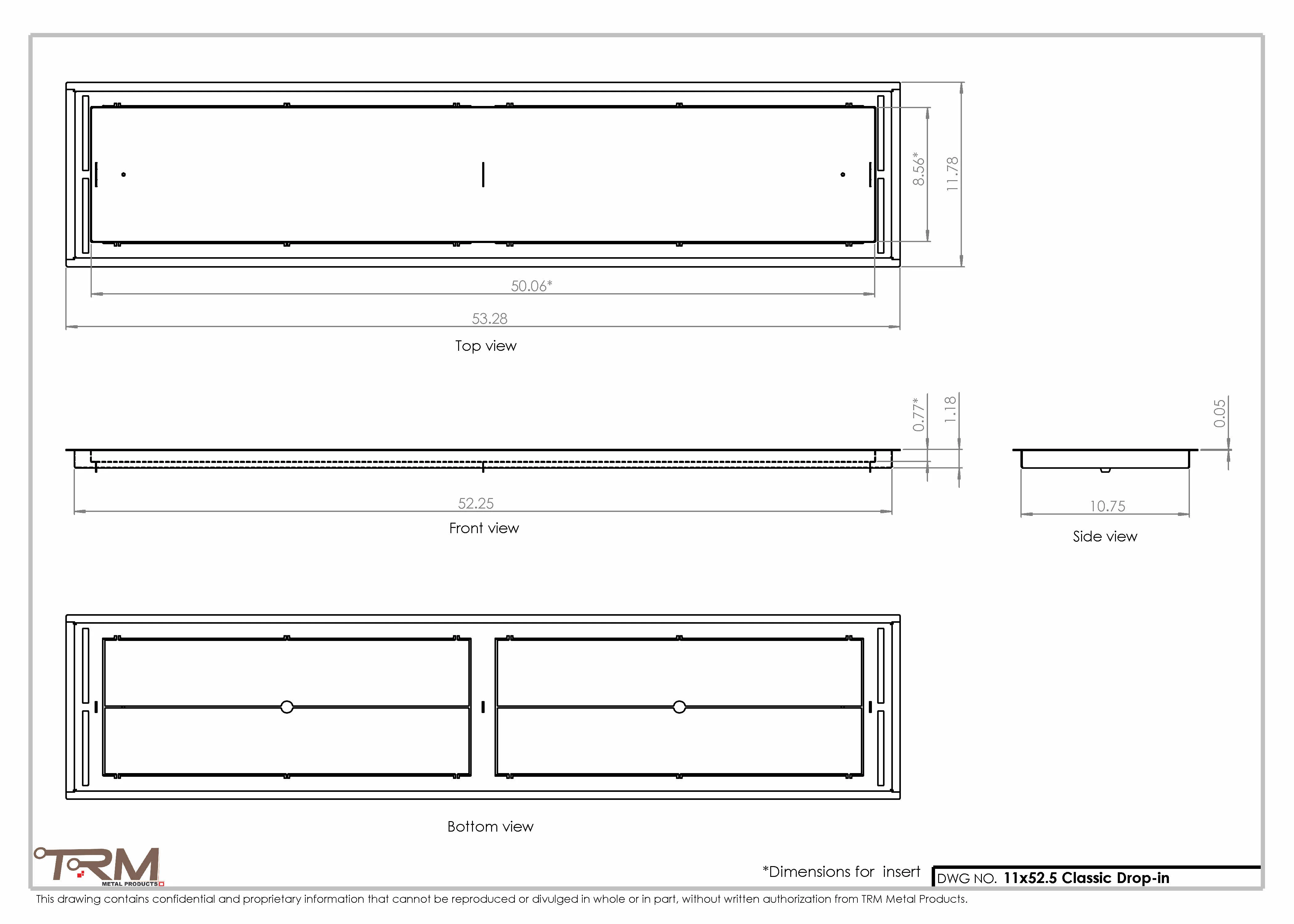 11x52.5 - Classic Drop-in Air Vent, Flush Floor-Matching, All Metal, Floor Vent Cover - TRM Metal  52.5x11 - Image 2