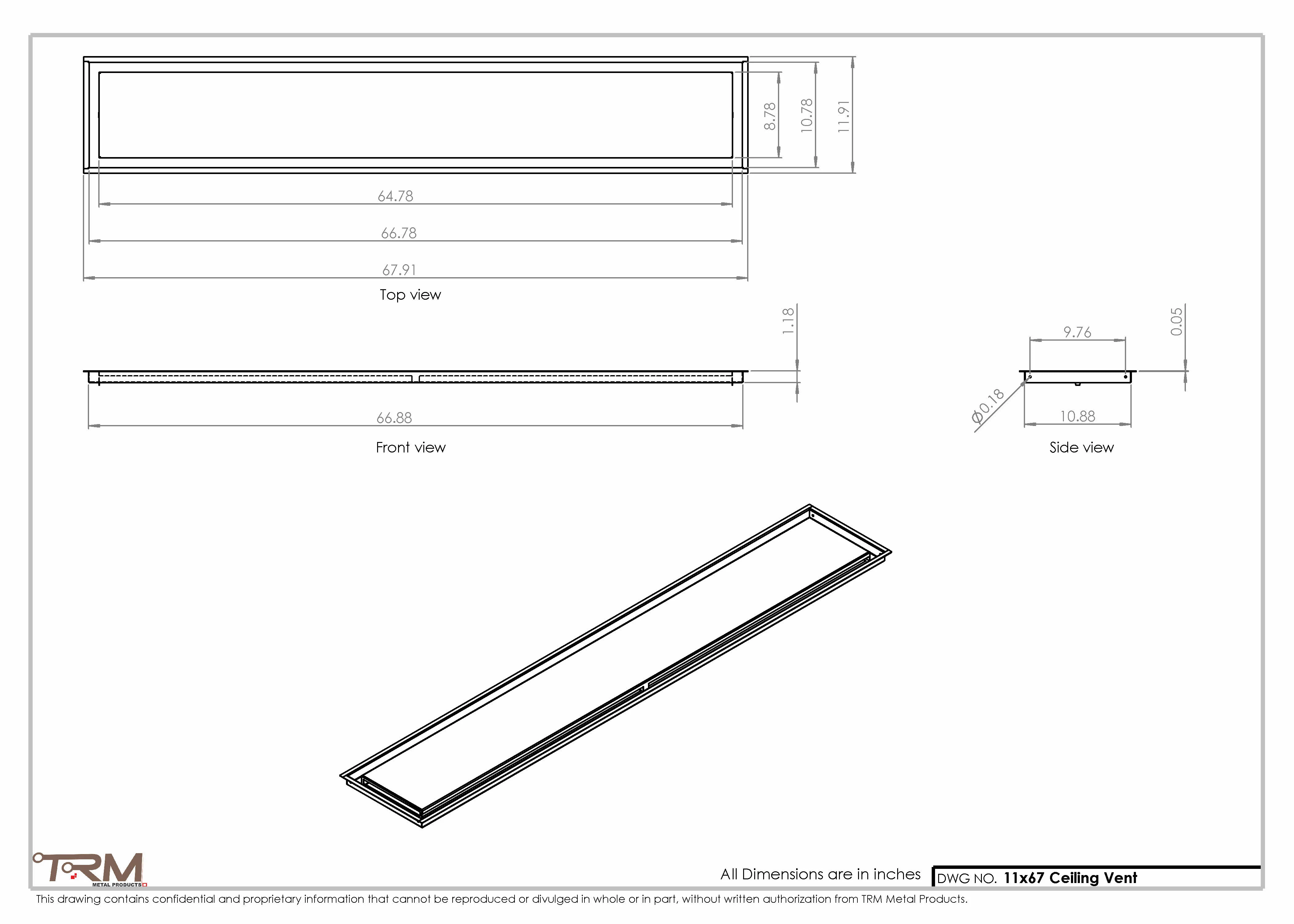 11x67-Modern-Ceiling-Vent Cover-TRM Metal- 67x11 - Image 2