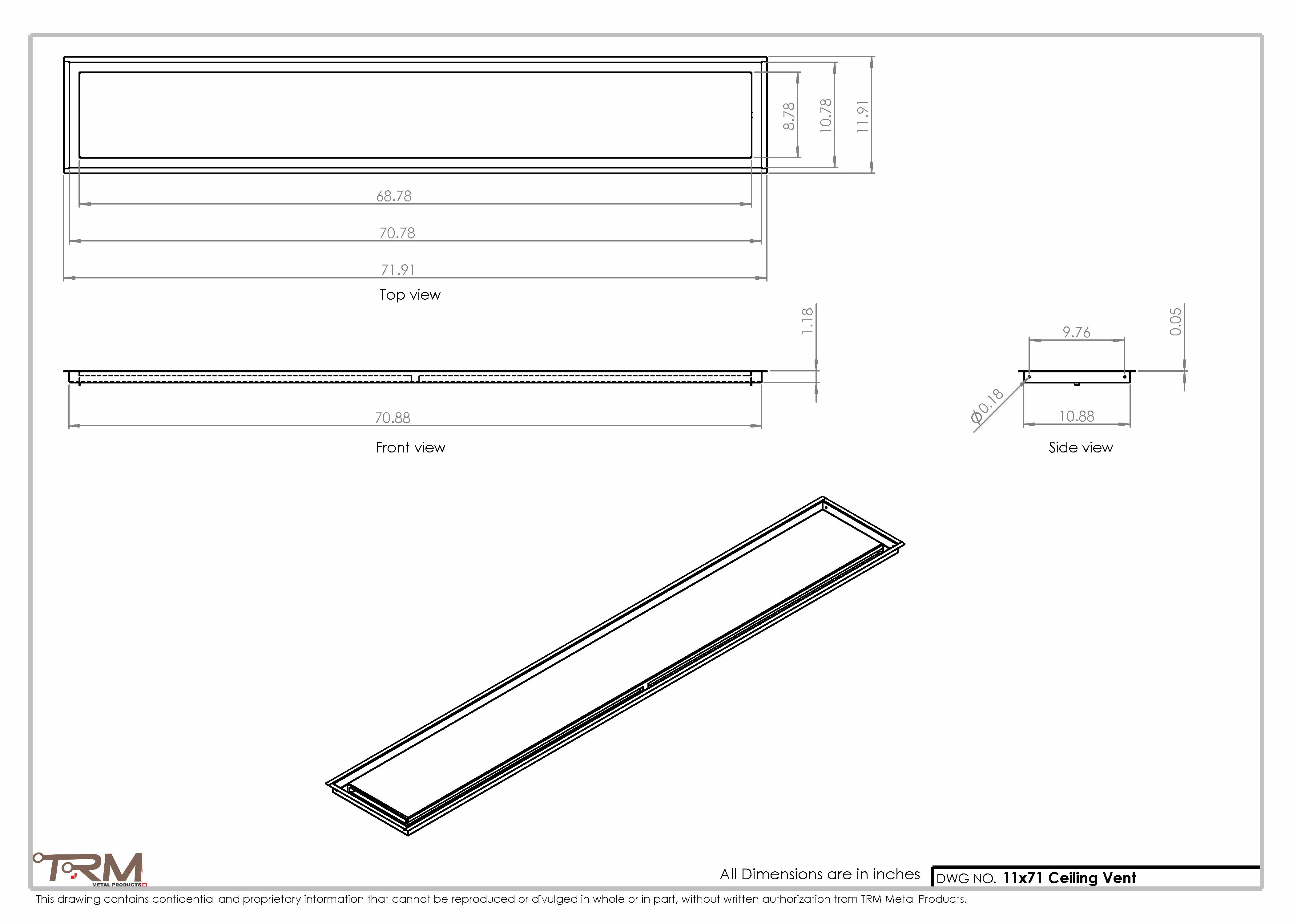 11x71-Modern-Ceiling-Vent Cover-TRM Metal- 71x11 - Image 2
