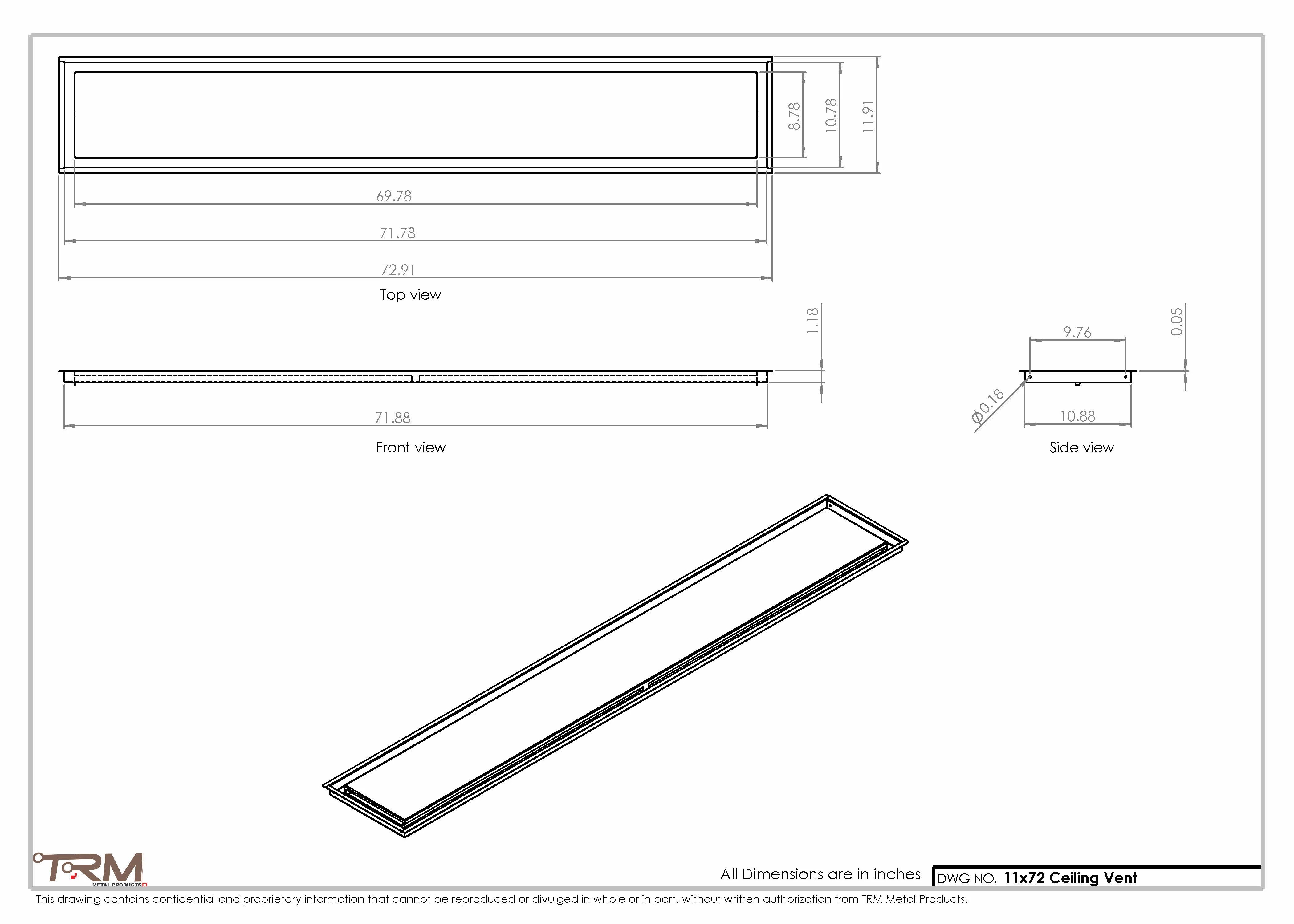 11x72-Modern-Ceiling-Vent Cover-TRM Metal- 72x11 - Image 2