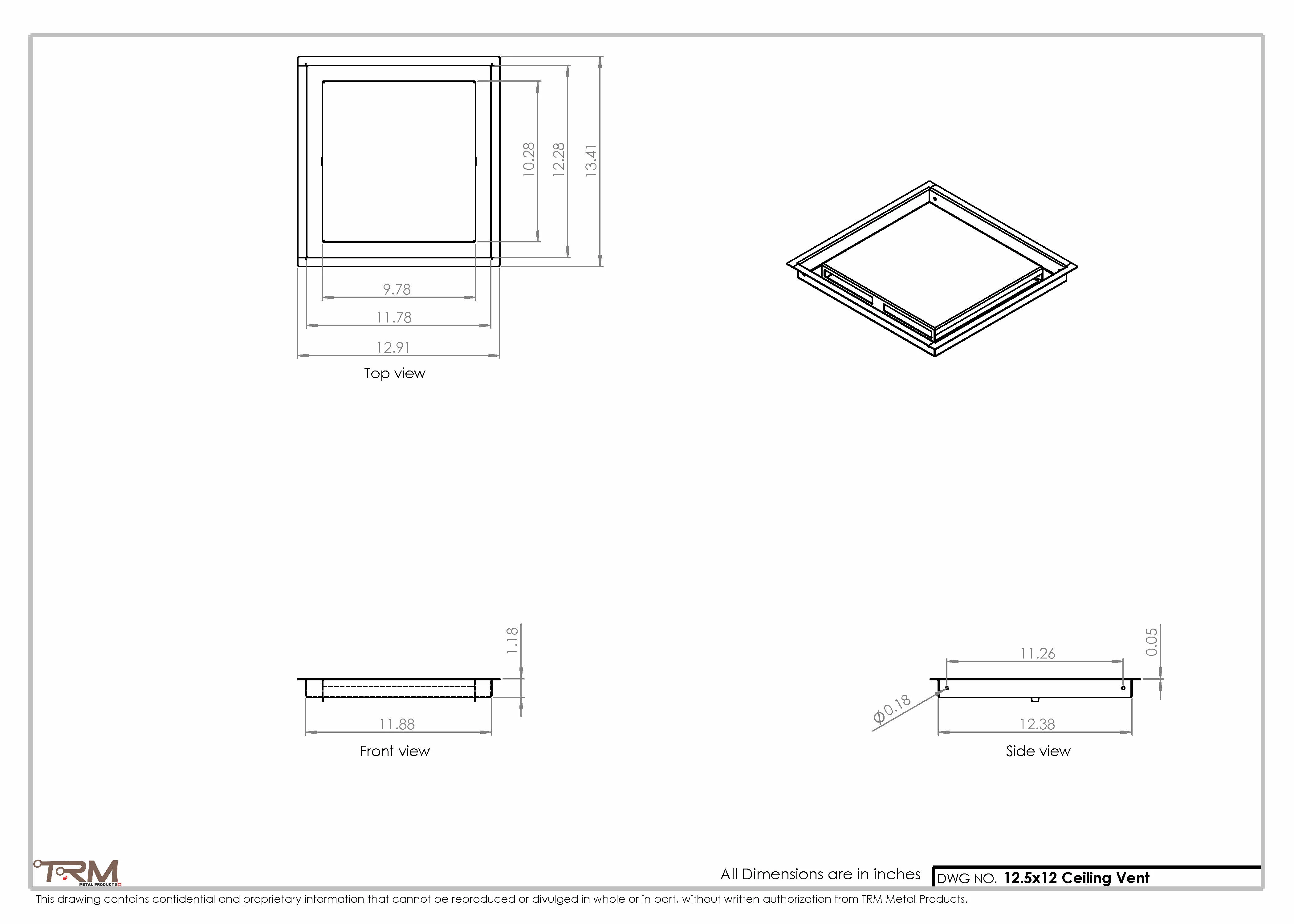 12.5x12 - Modern-Ceiling-Vent Cover-TRM Metal - 12x12.5 - Image 2