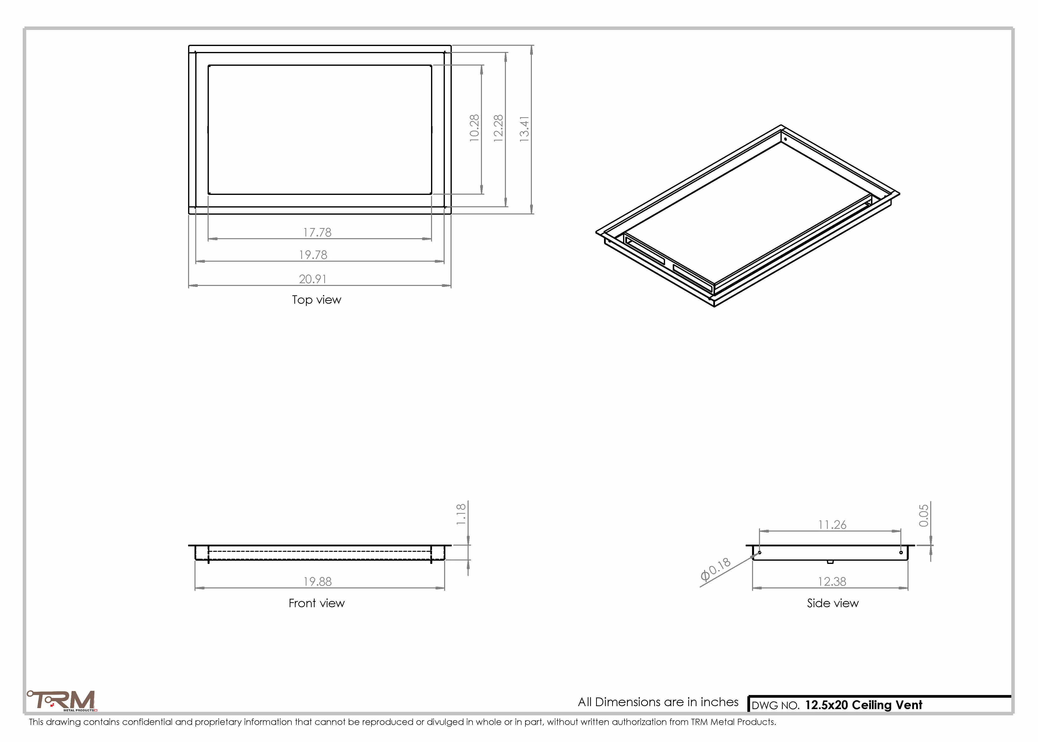 12.5x20 - Modern-Ceiling-Vent Cover-TRM Metal -  20x12.5 - Image 2