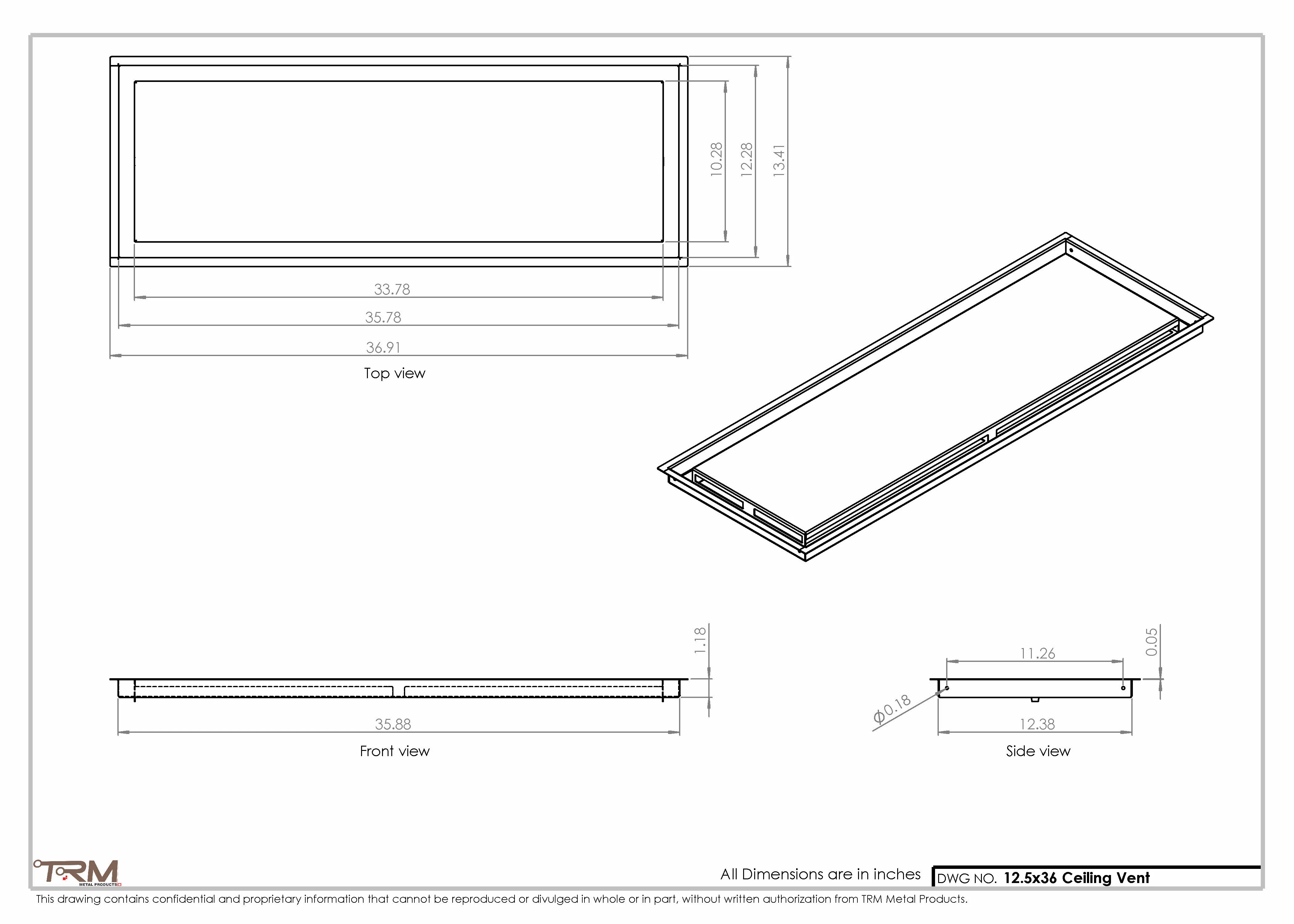 12.5x36 - Modern-Ceiling-Vent Cover-TRM Metal - 36x12.5 - Image 2