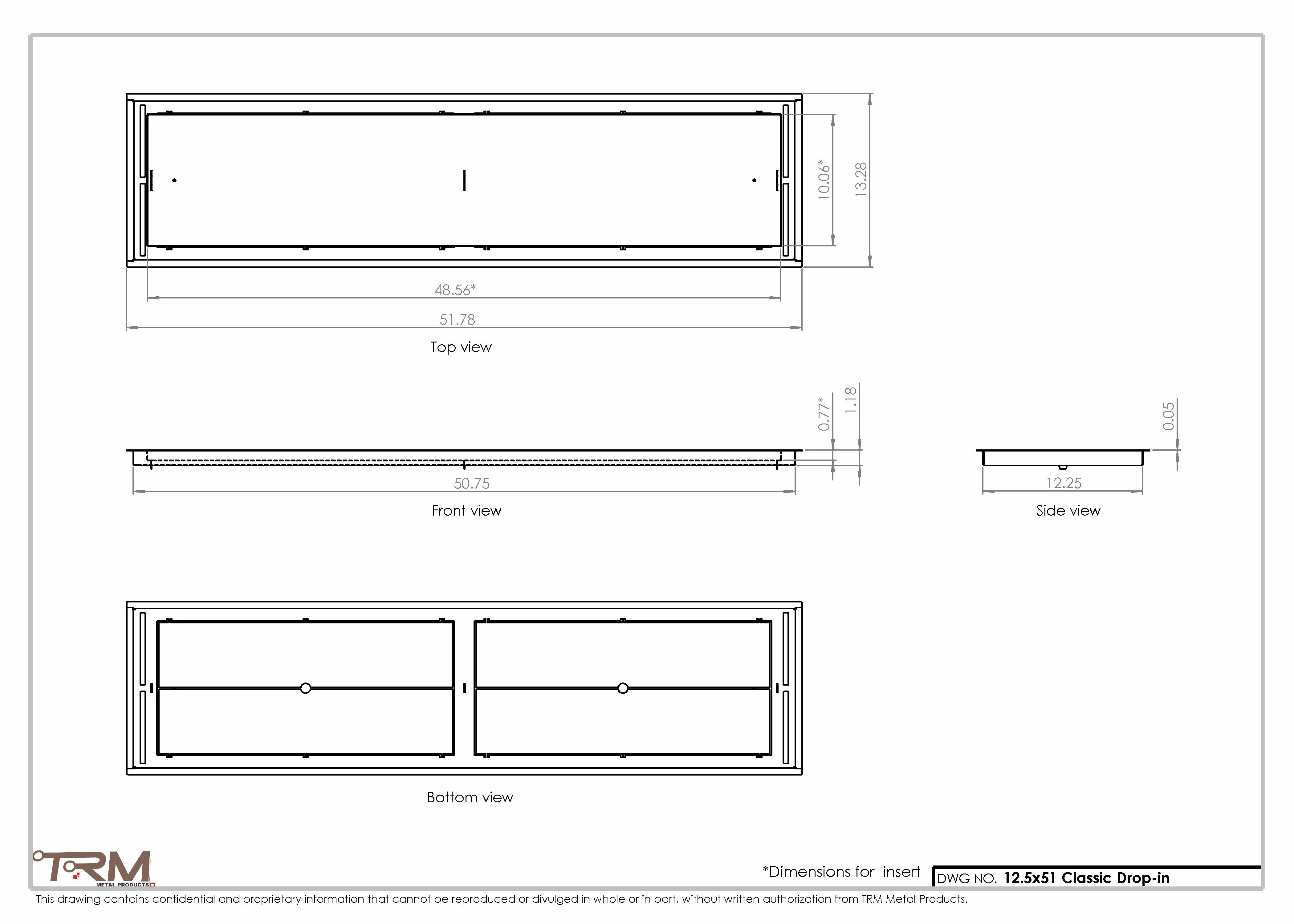 12.5x51 - Classic Drop-in Air Vent, Flush Floor-Matching, All Metal, Floor Vent Cover - TRM Metal 51x12.5 - Image 2