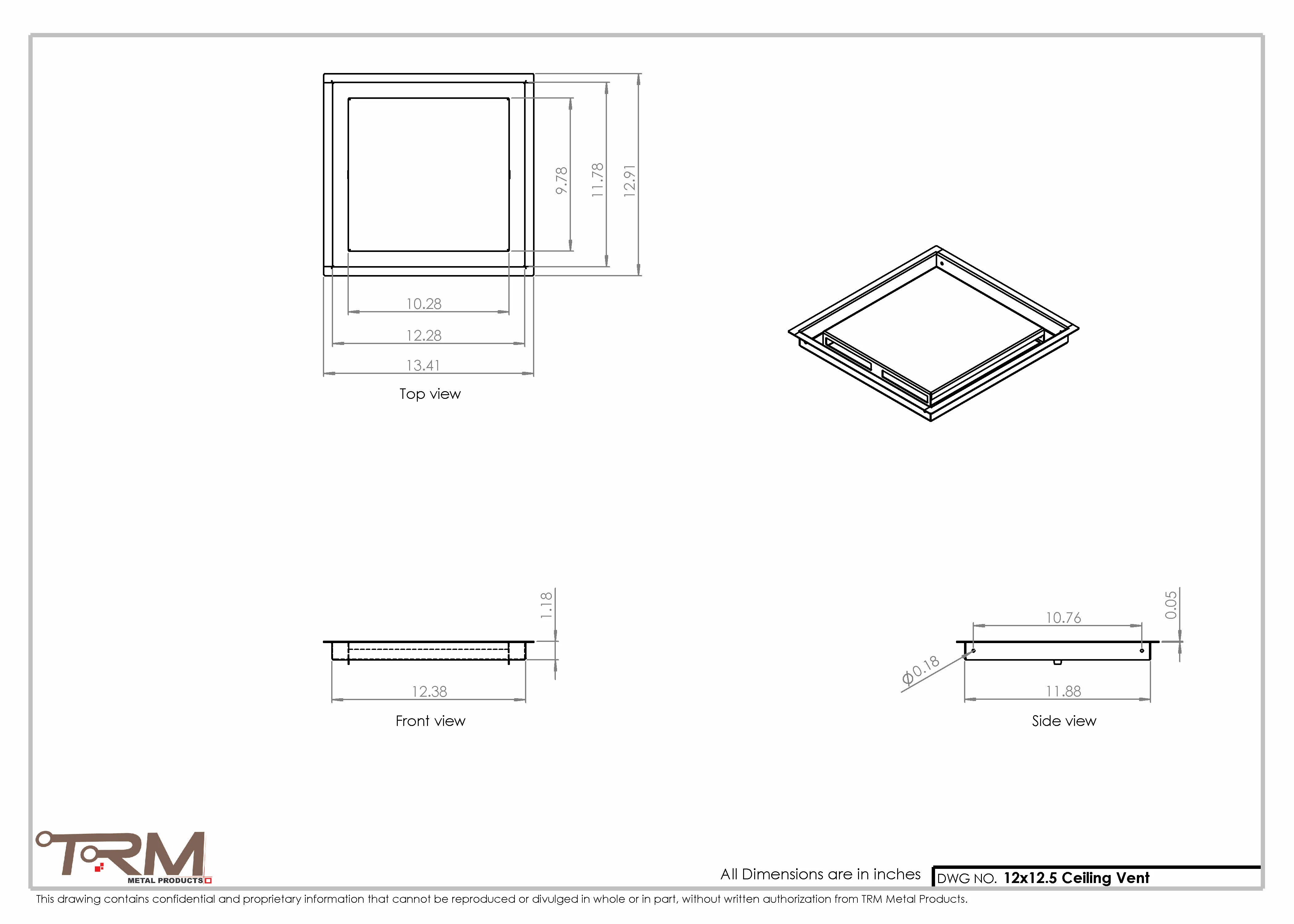 12x12.5 - Modern-Ceiling-Vent Cover-TRM Metal - 12.5x12 - Image 2