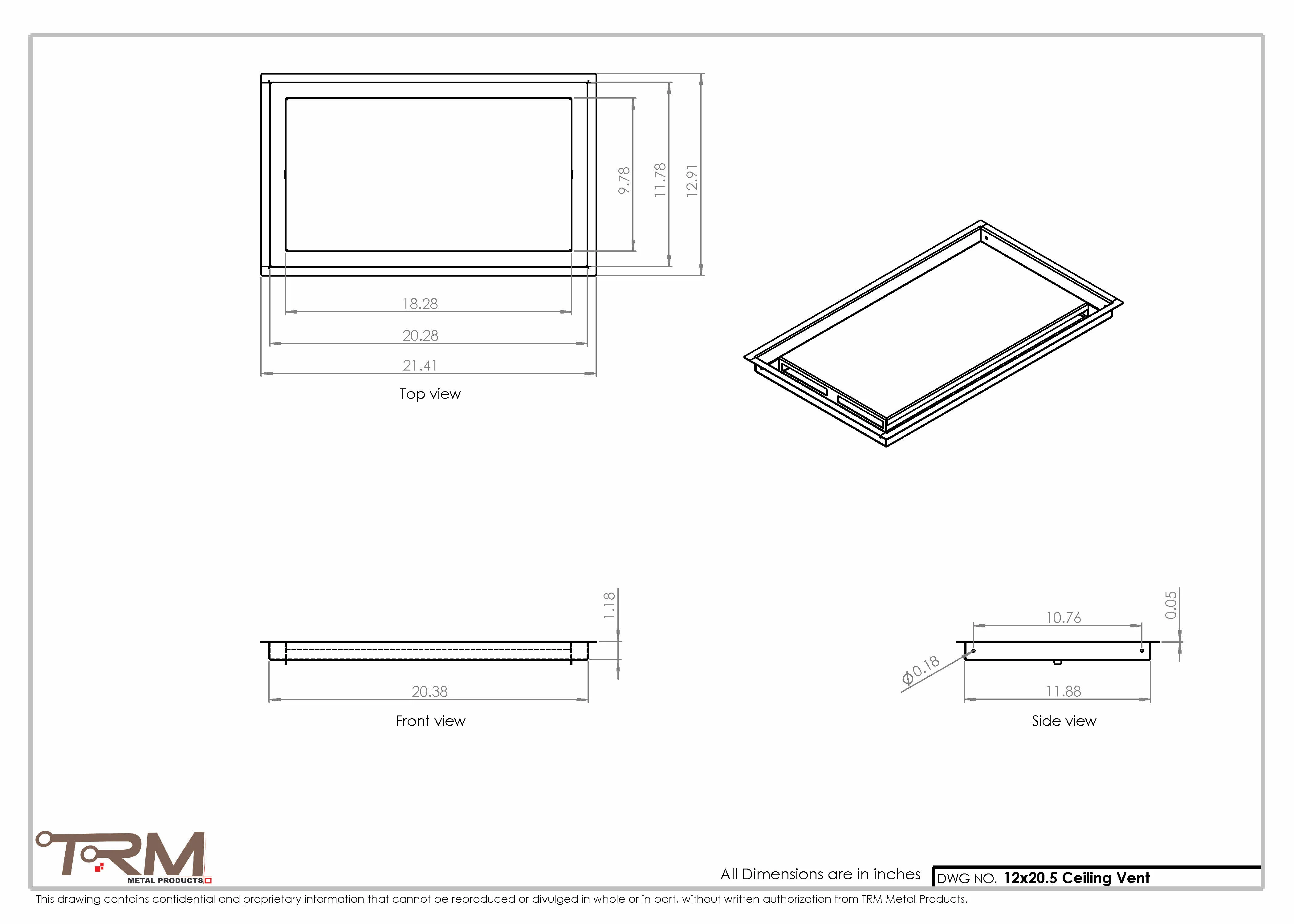 12x20.5 - Modern-Ceiling-Vent Cover-TRM Metal -  20.5x12 - Image 2