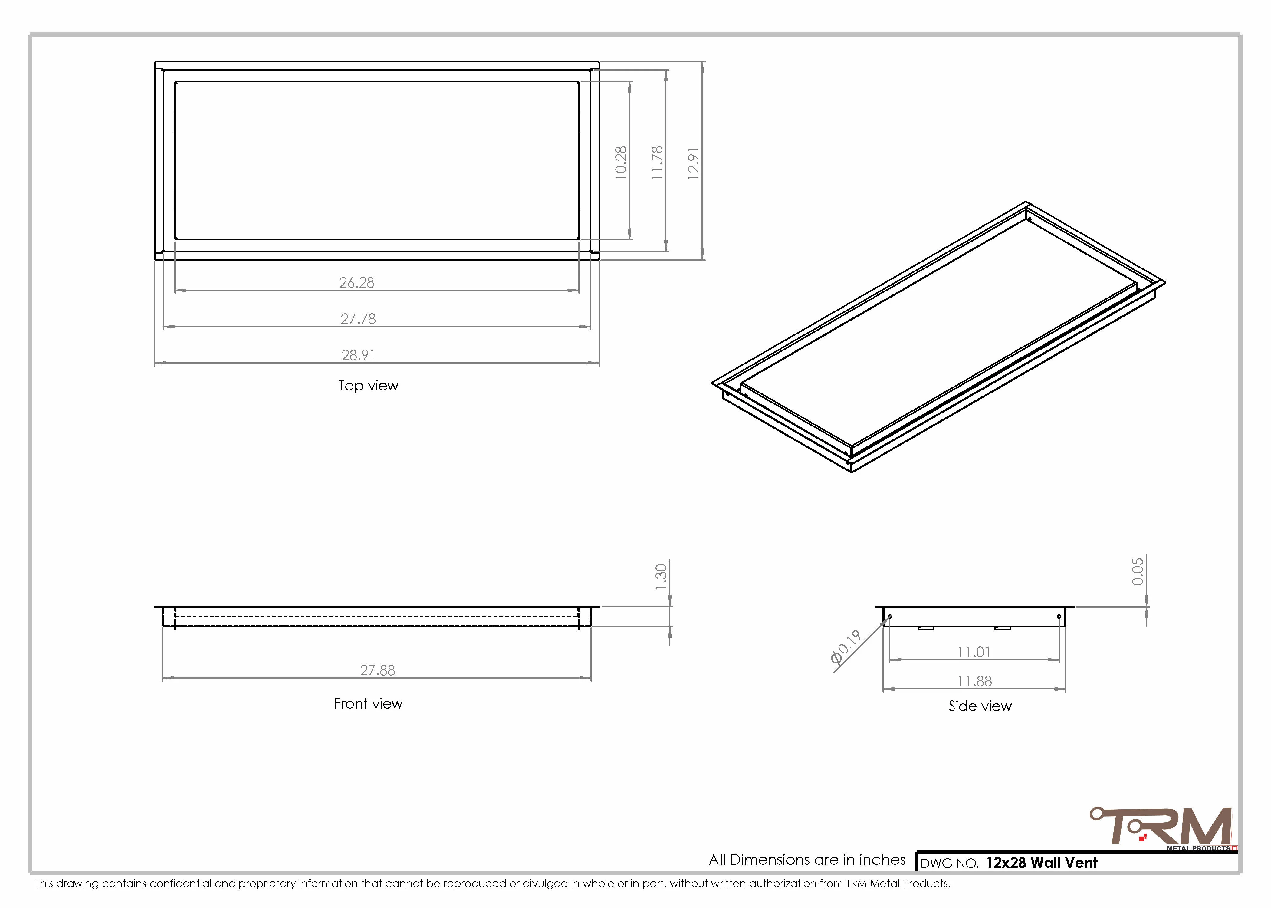 12x28 - Wall Vent - Modern Vent Cover -  Return Air Vent - TRM Metal  28x12 - Image 2