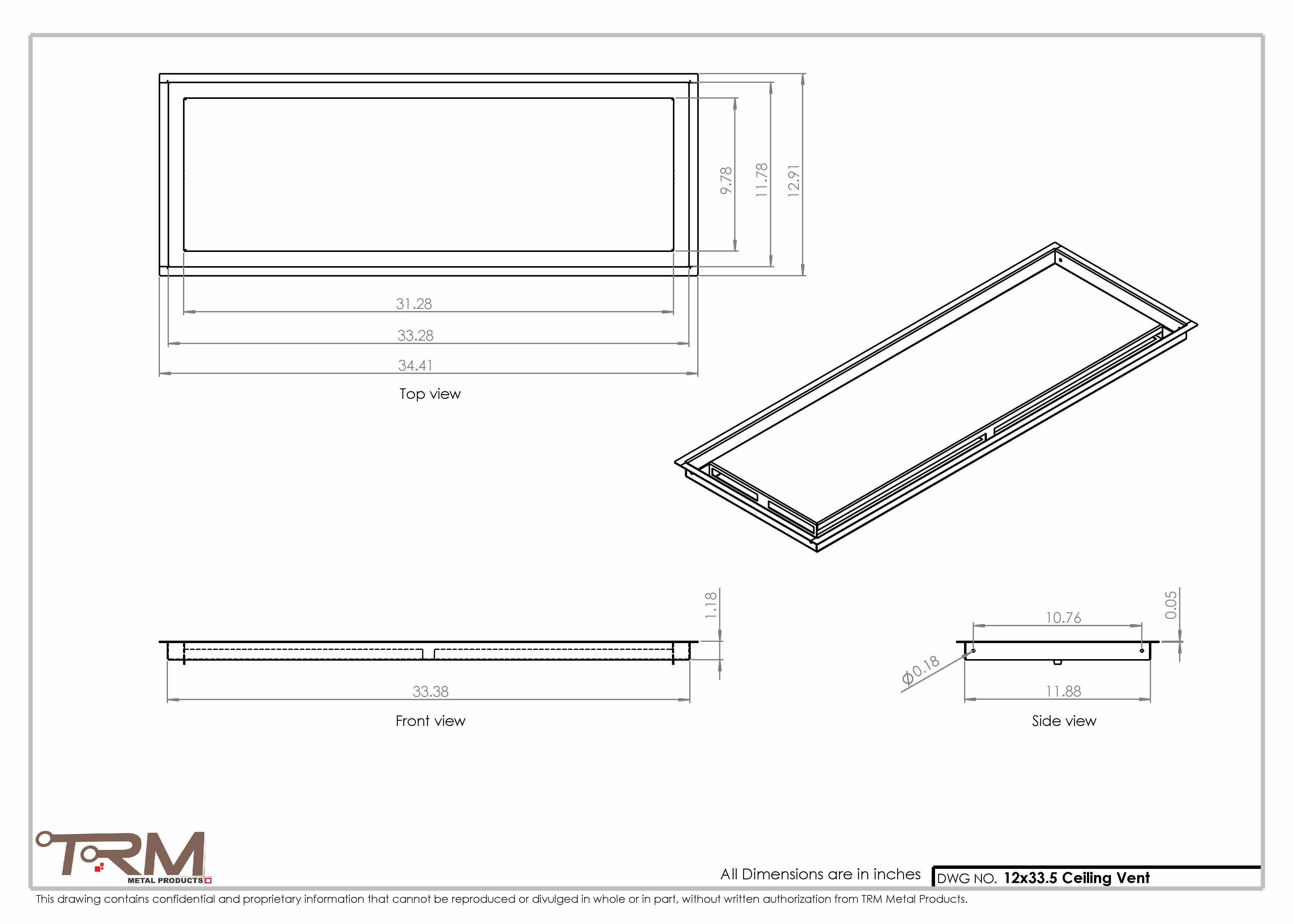 12x33.5 - Modern-Ceiling-Vent Cover-TRM Metal - 33.5x12 - Image 2