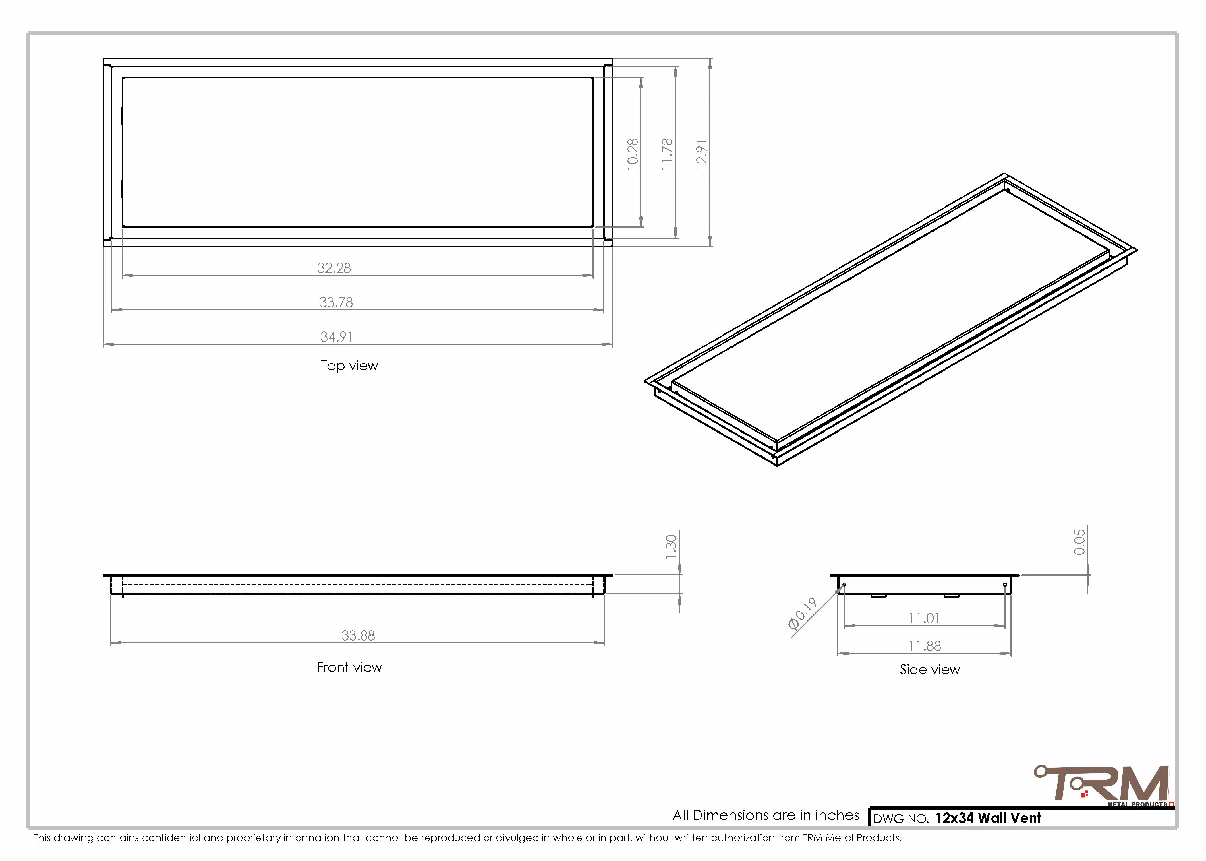 12x34 - Wall Vent - Modern Vent Cover -  Return Air Vent - TRM Metal  34x12 - Image 2