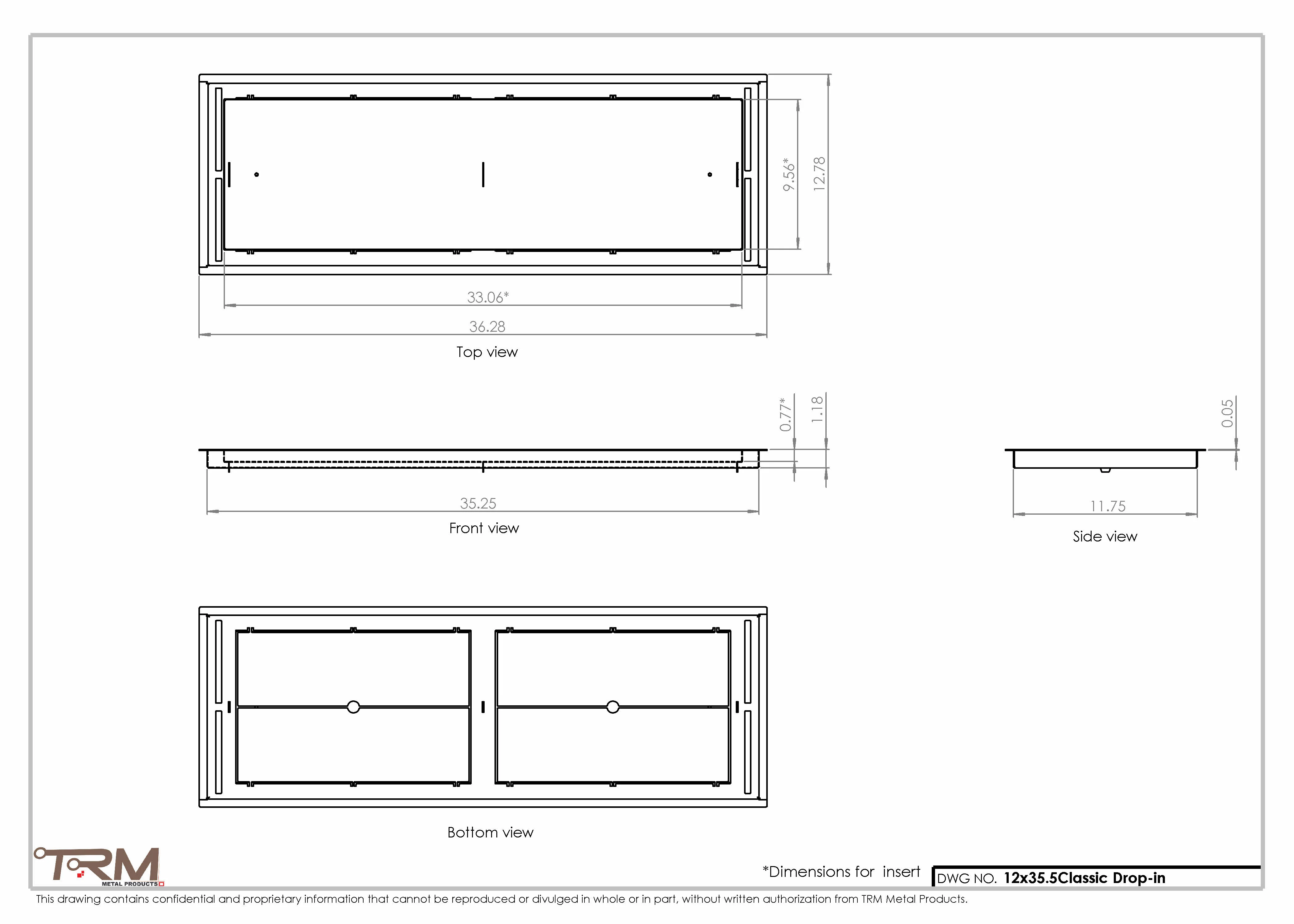12x35.5 - Classic Drop-in Air Vent, Flush Floor-Matching, All Metal, Floor Vent Cover - TRM Metal  35.5x12 - Image 2