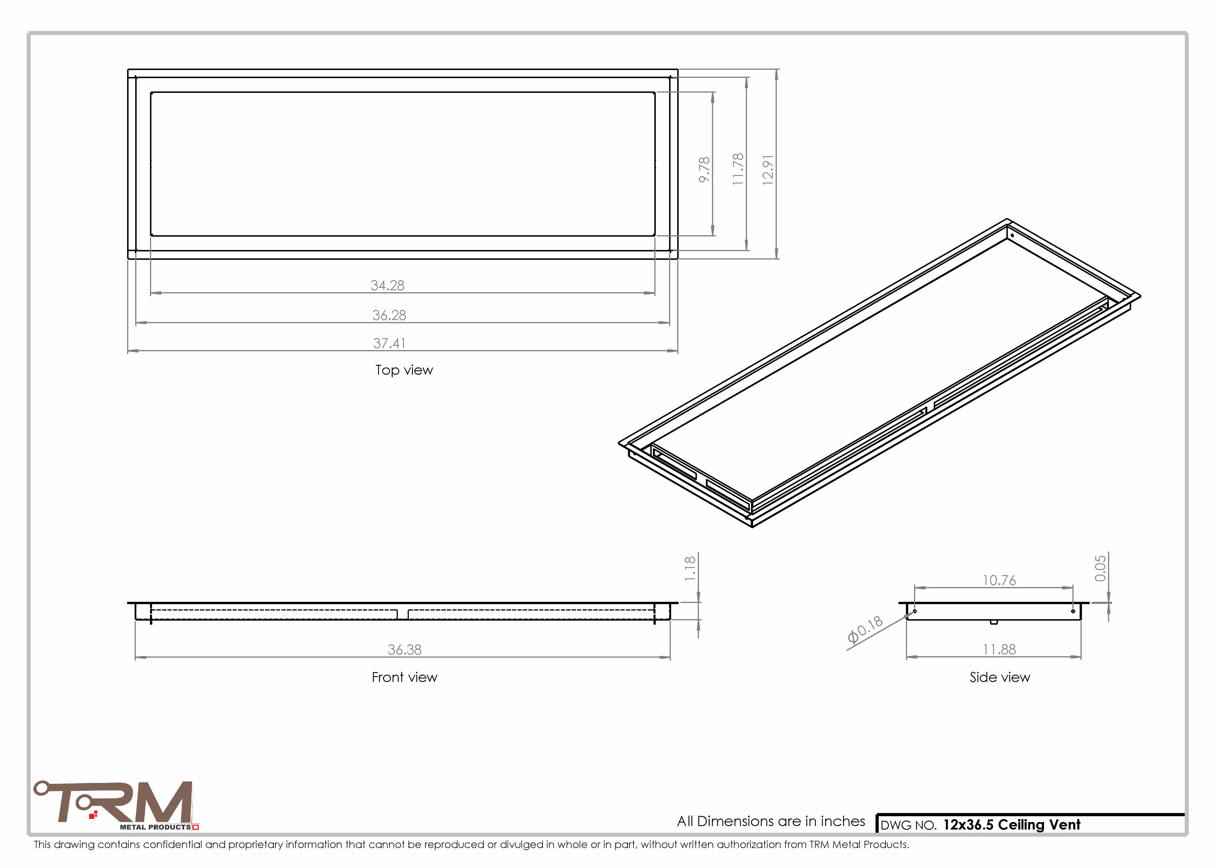 12x36.5 - Modern-Ceiling-Vent Cover-TRM Metal - 36.5x12 - Image 2