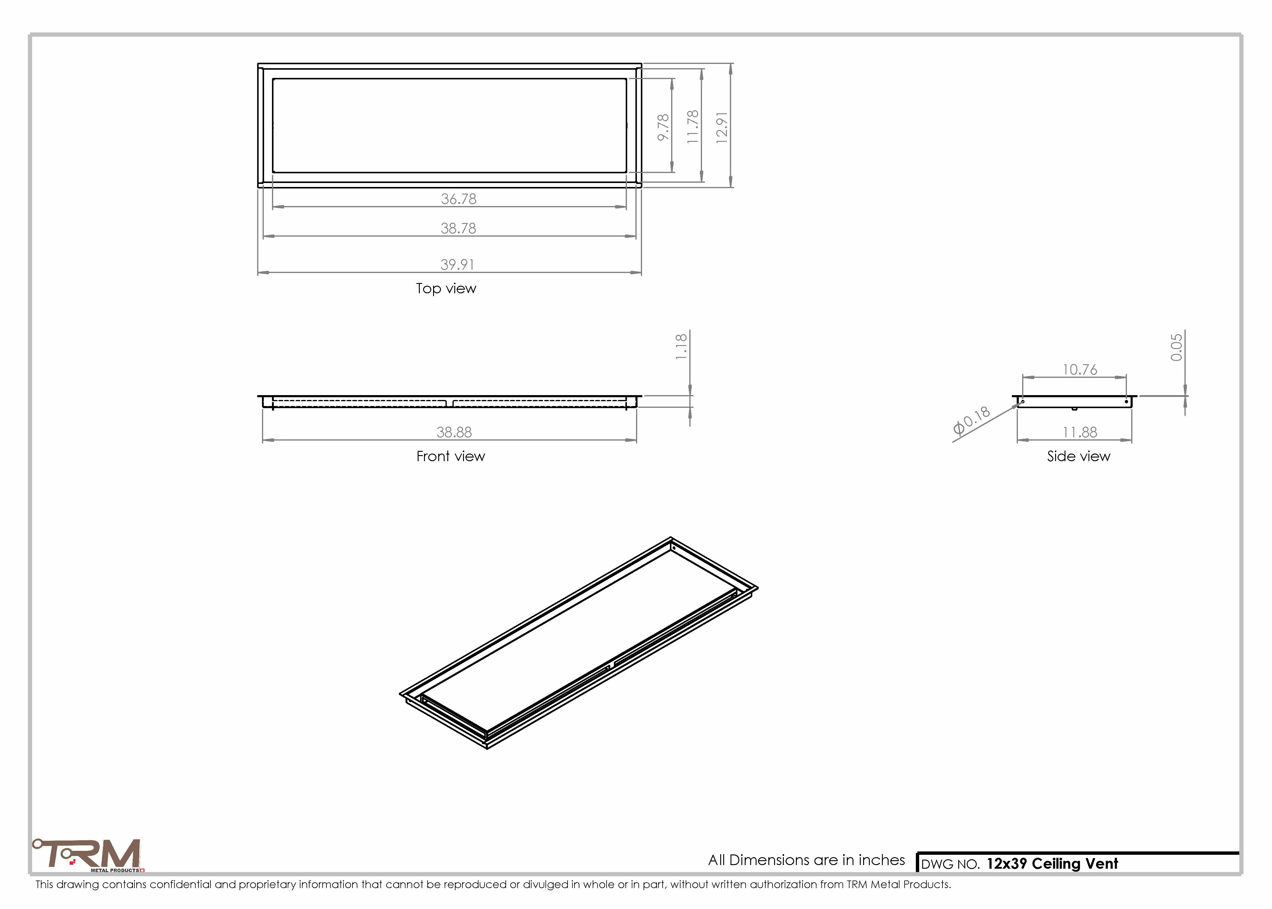 12x39-Modern-Ceiling-Vent Cover-TRM Metal- 39x12 - Image 2