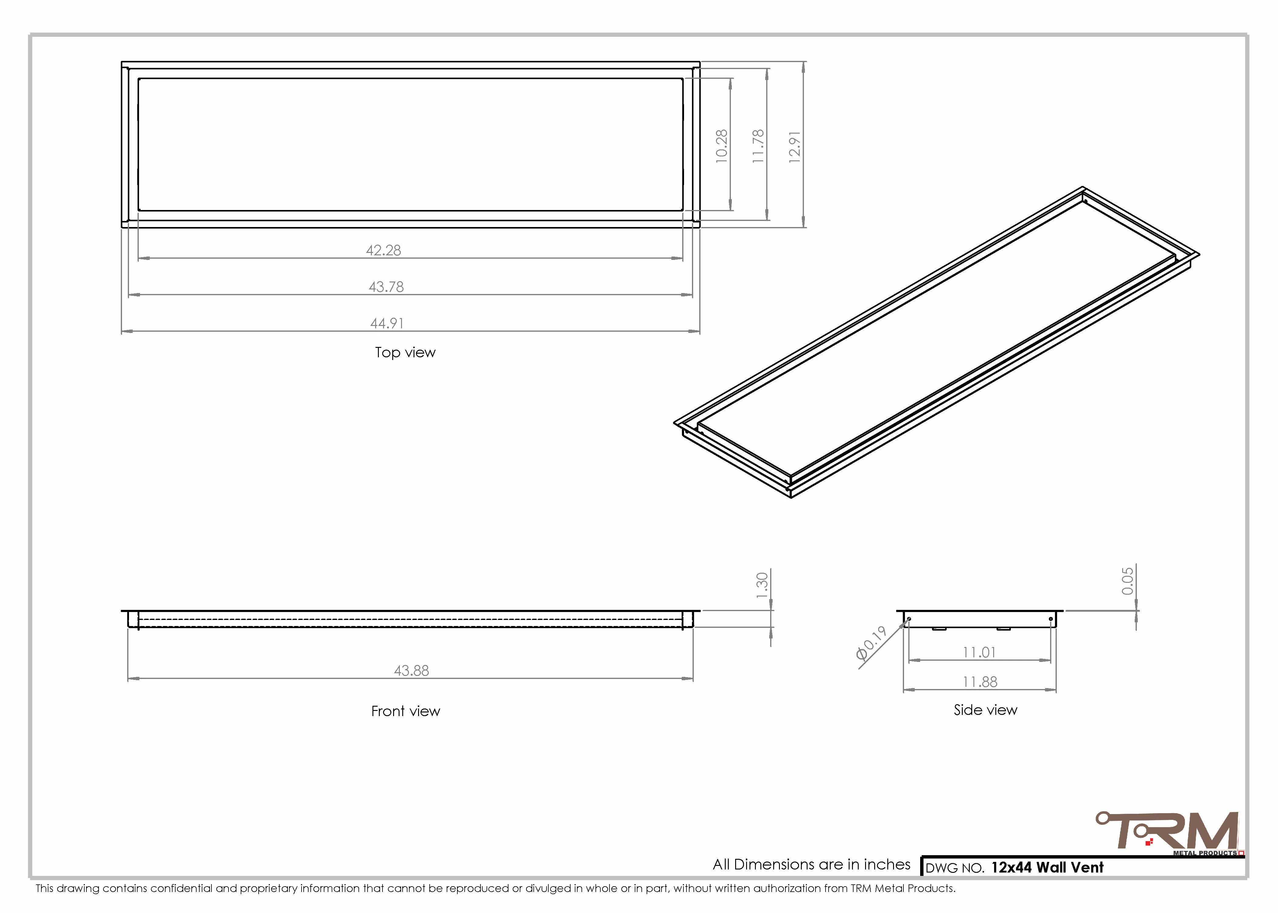 12x44 - Wall Vent - Modern Vent Cover -  Return Air Vent - TRM Metal  44x12 - Image 2