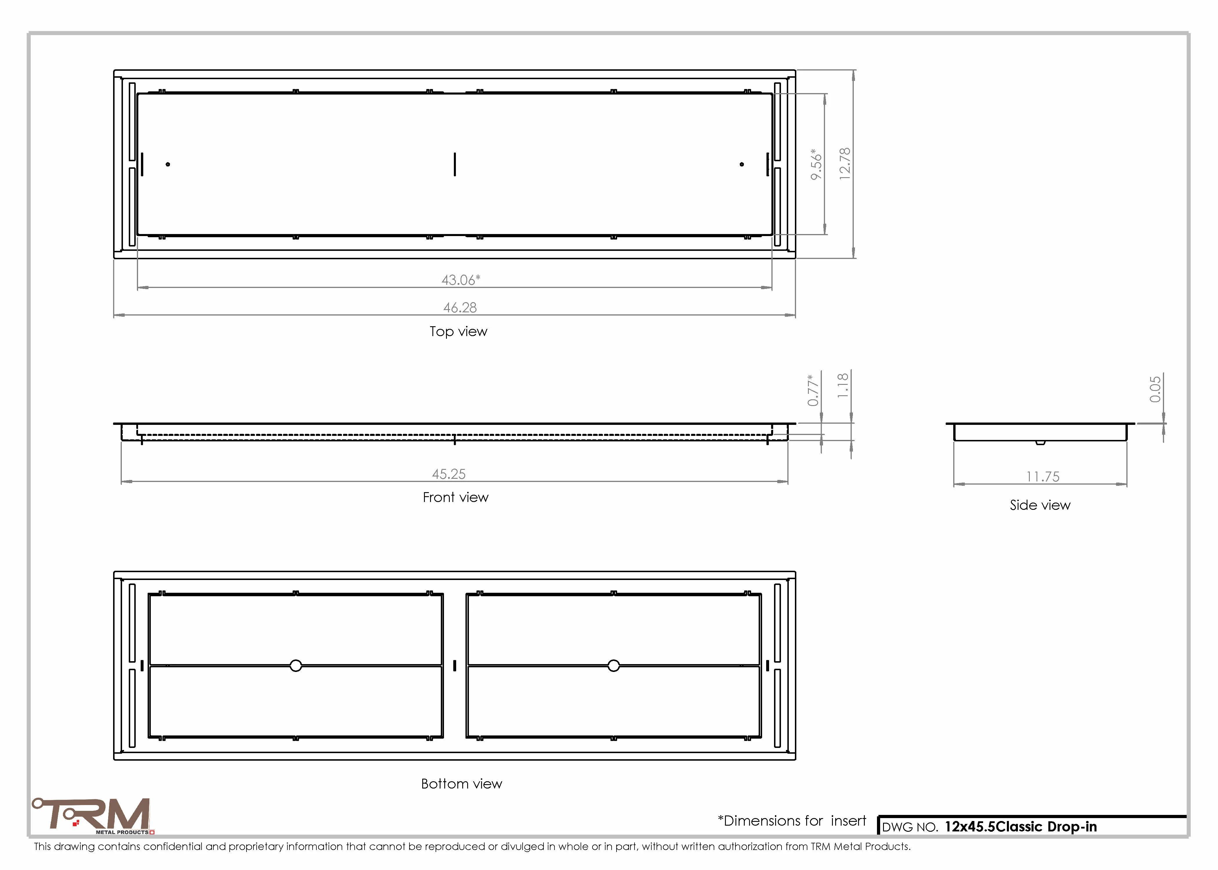 12x45.5 - Classic Drop-in Air Vent, Flush Floor-Matching, All Metal, Floor Vent Cover - TRM Metal  45.5x12 - Image 2