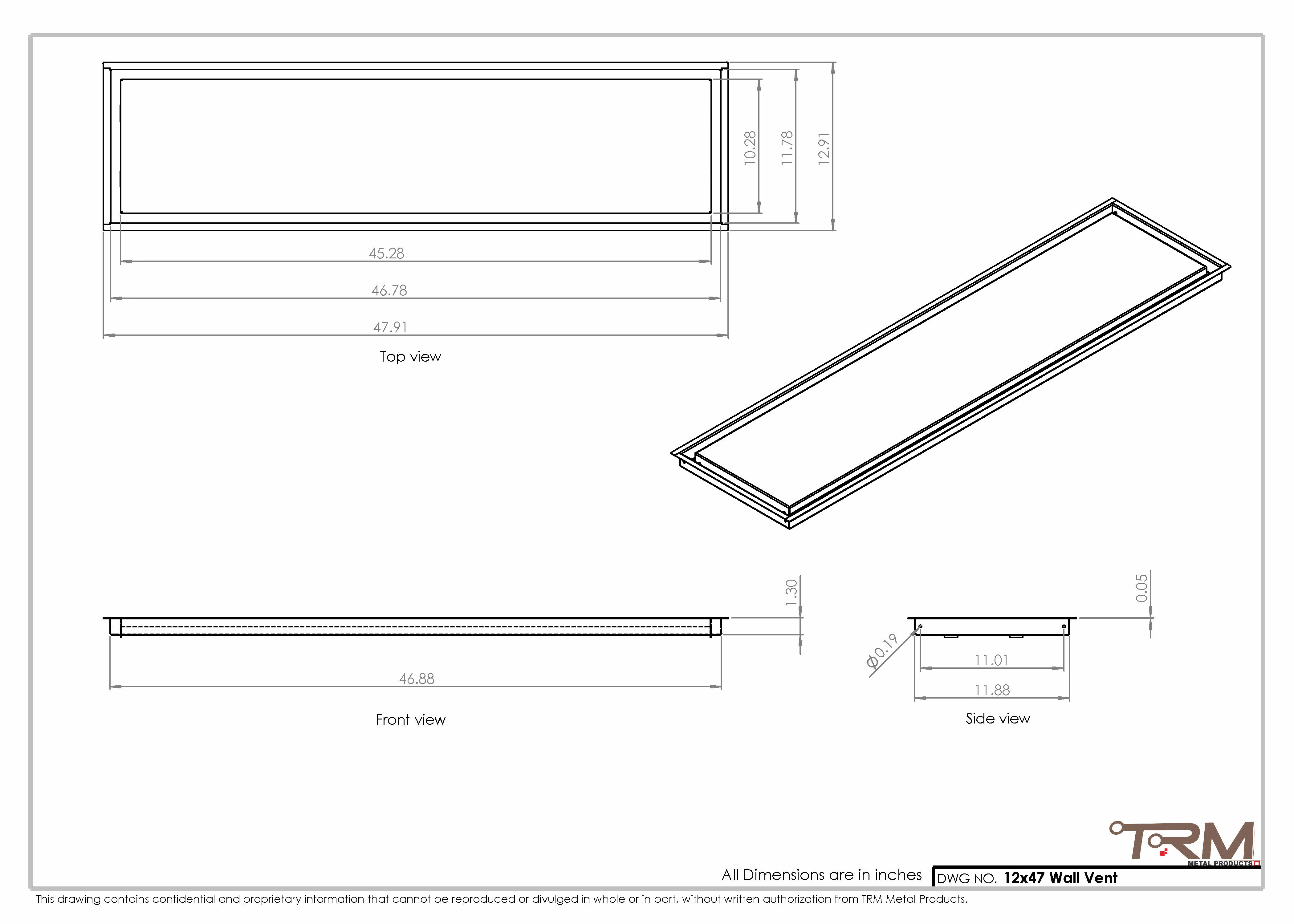 12x47 - Wall Vent - Modern Vent Cover -  Return Air Vent - TRM Metal  47x12 - Image 2