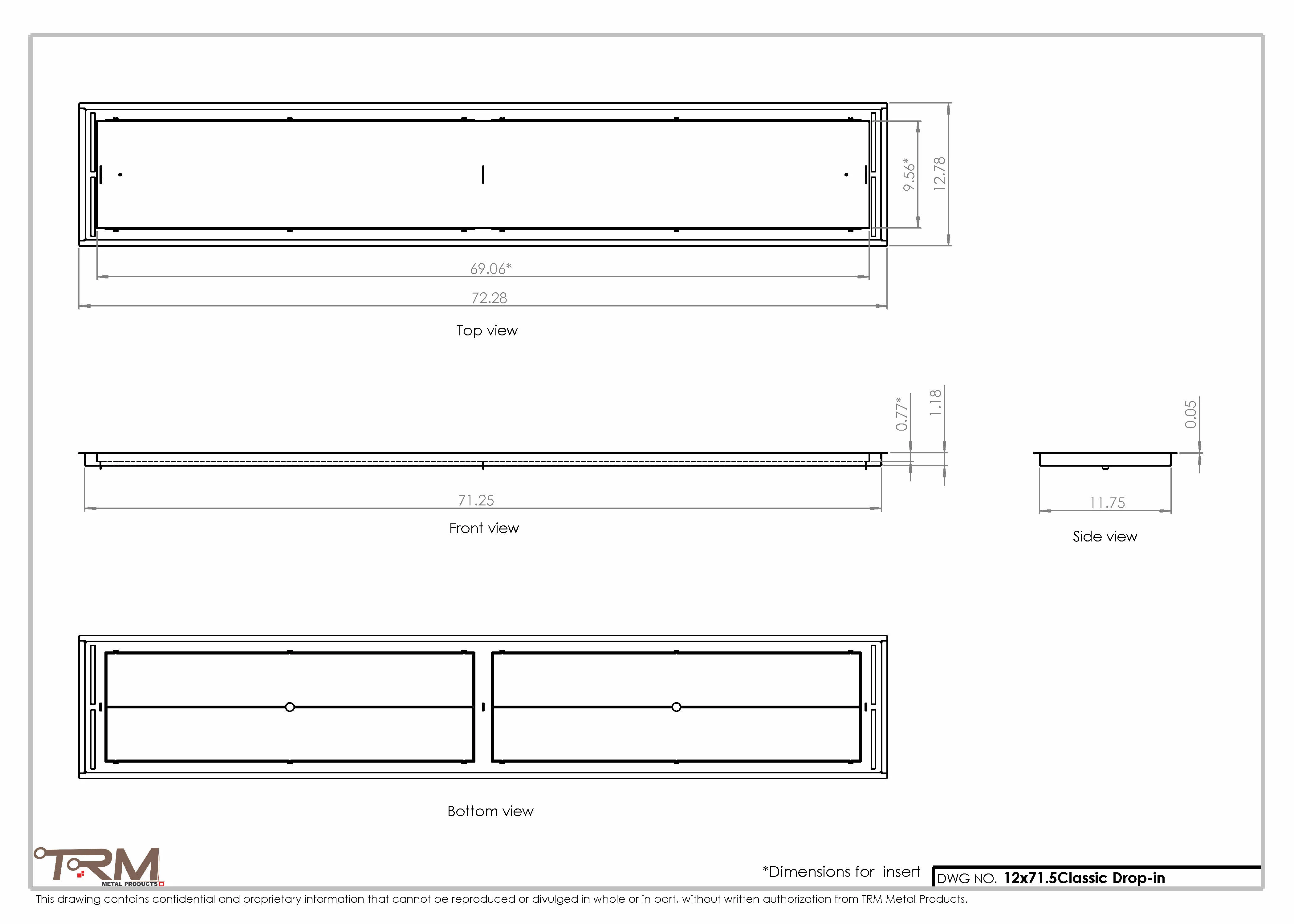 12x71.5 - Classic Drop-in Air Vent, Flush Floor-Matching, All Metal, Floor Vent Cover - TRM Metal  71.5x12 - Image 2