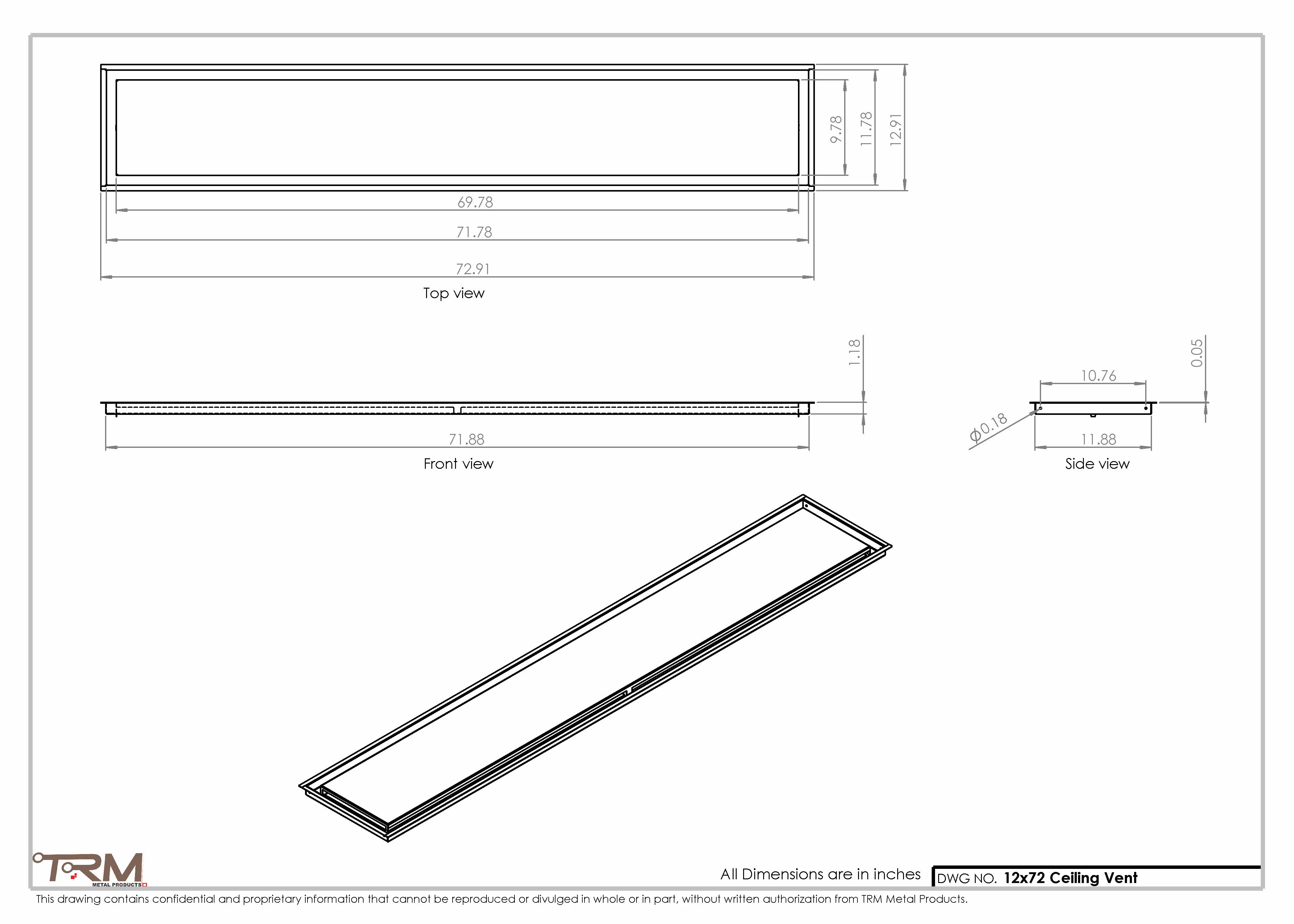 12x72-Modern-Ceiling-Vent Cover-TRM Metal- 72x12 - Image 2