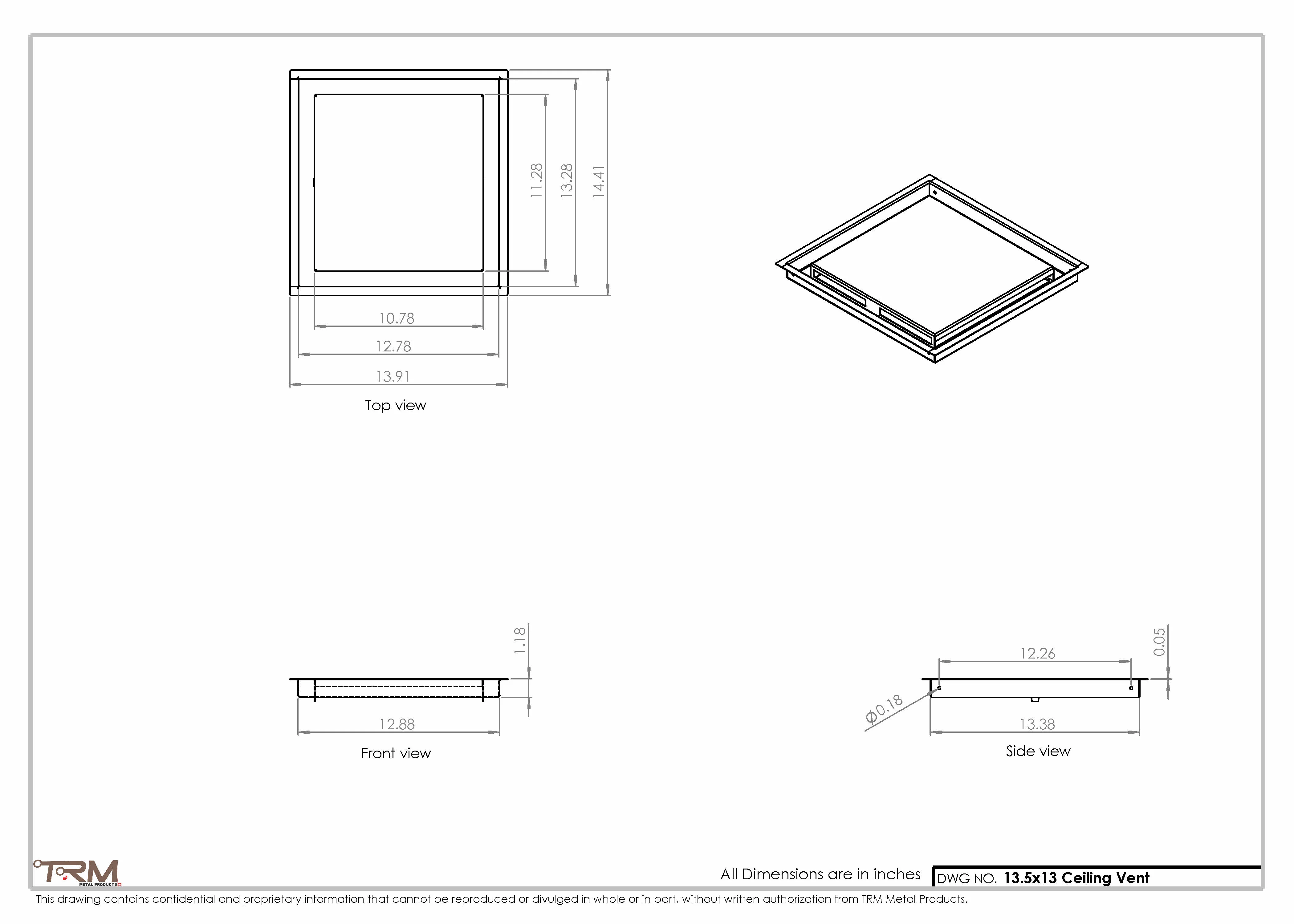 13.5x13 - Modern-Ceiling-Vent Cover-TRM Metal - 13x13.5 - Image 2