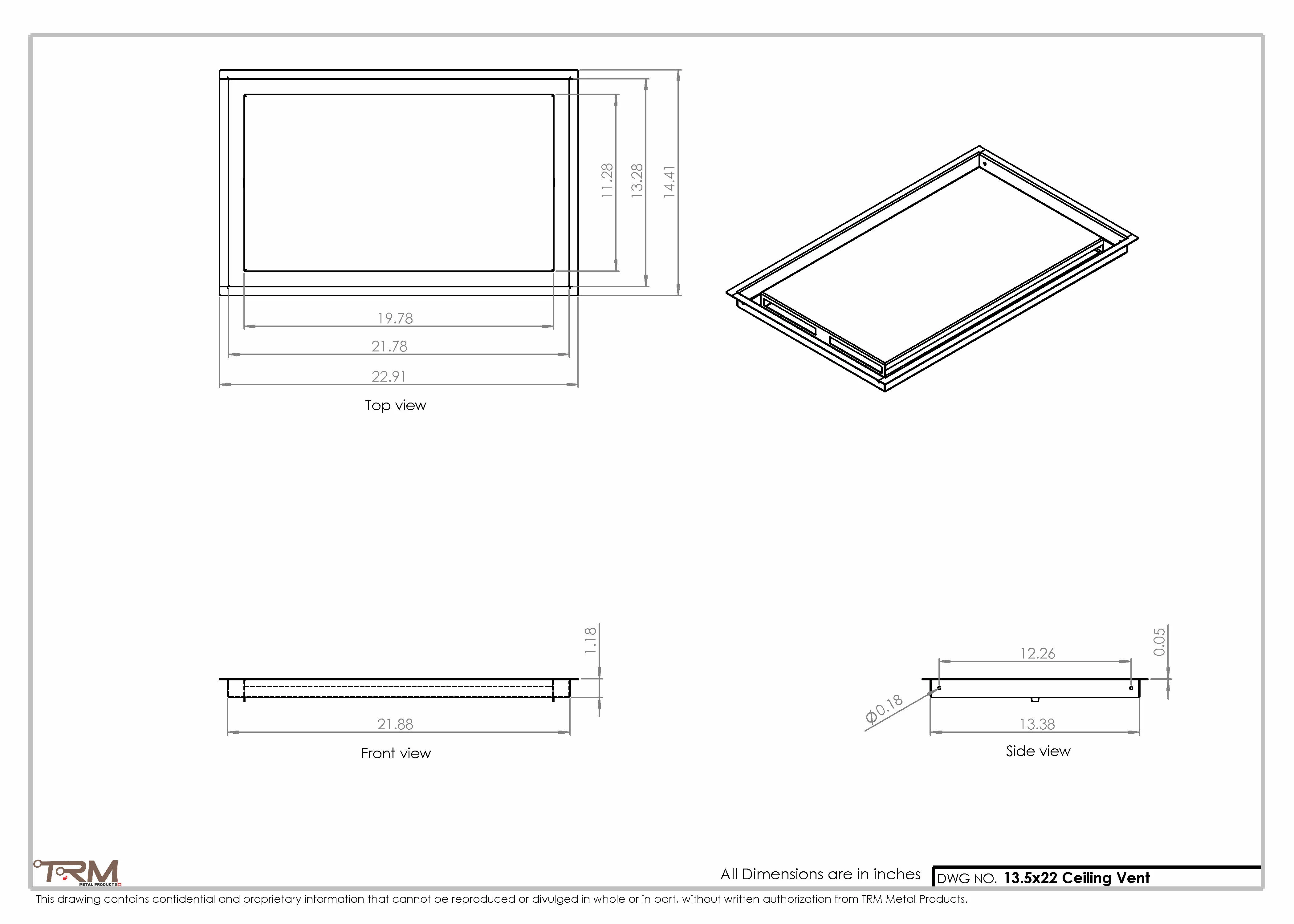 13.5x22 - Modern-Ceiling-Vent Cover-TRM Metal - 22x13.5 - Image 2