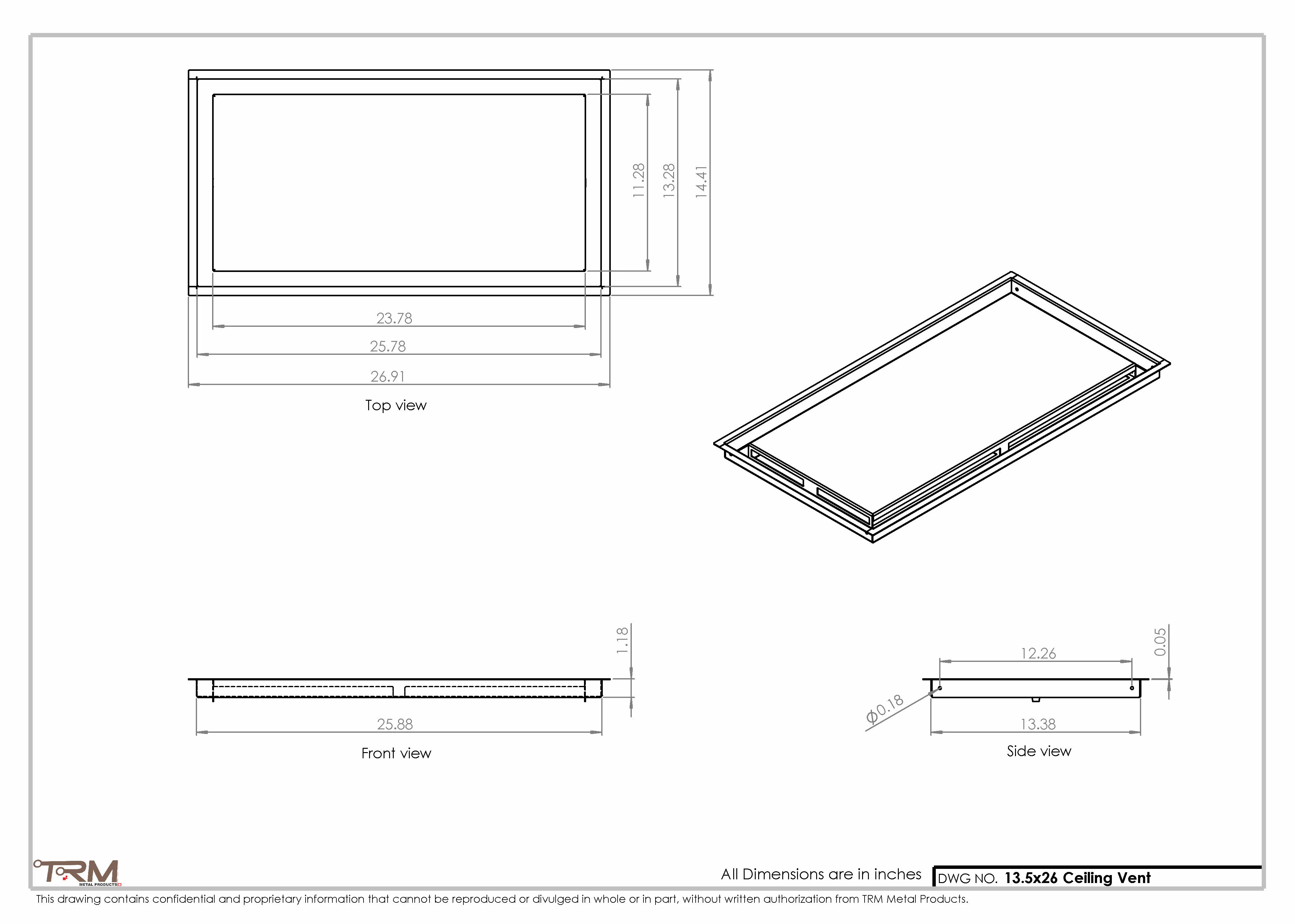 13.5x26 - Modern-Ceiling-Vent Cover-TRM Metal - 26x13.5 - Image 2
