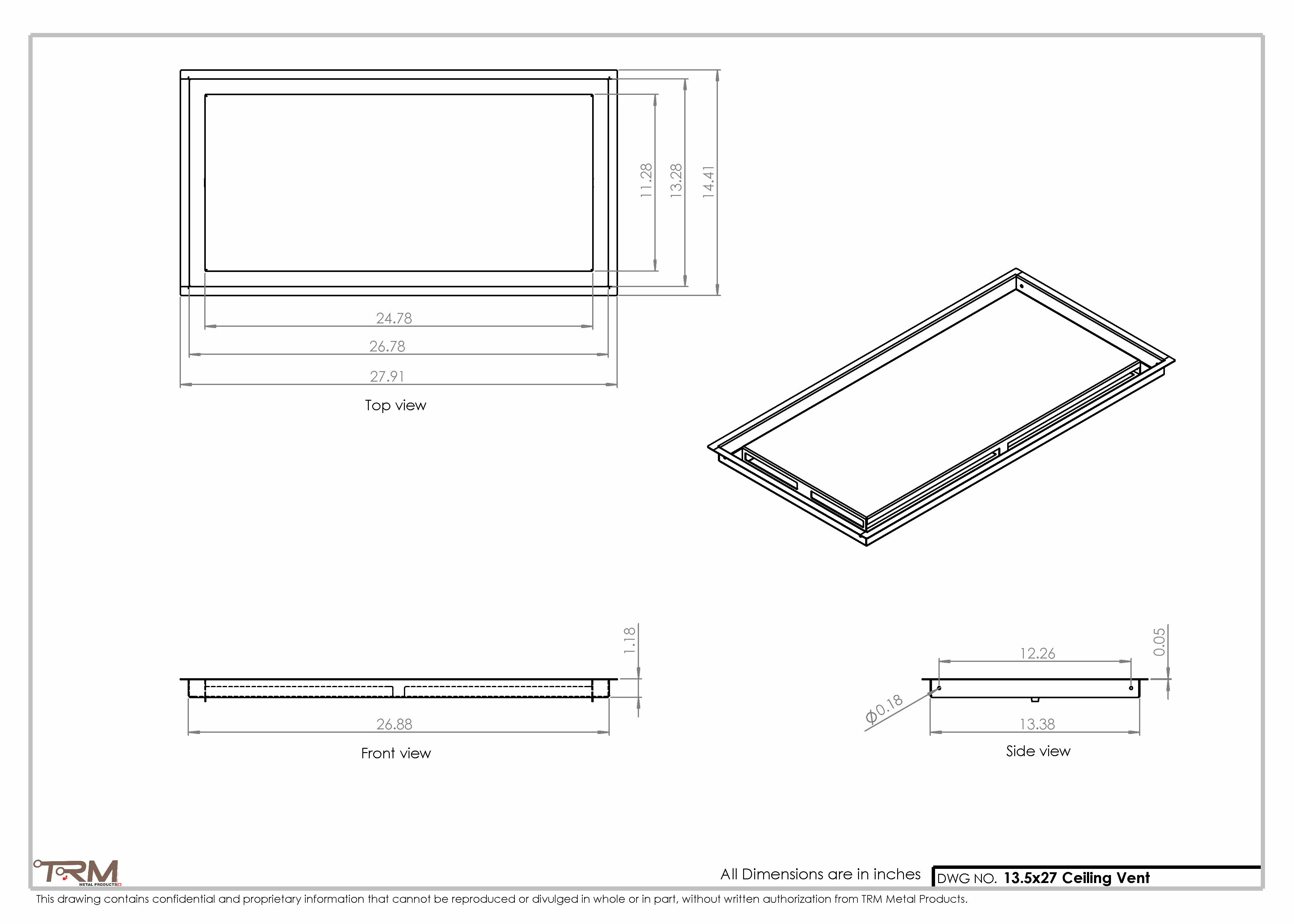 13.5x27 - Modern-Ceiling-Vent Cover-TRM Metal - 27x13.5 - Image 2