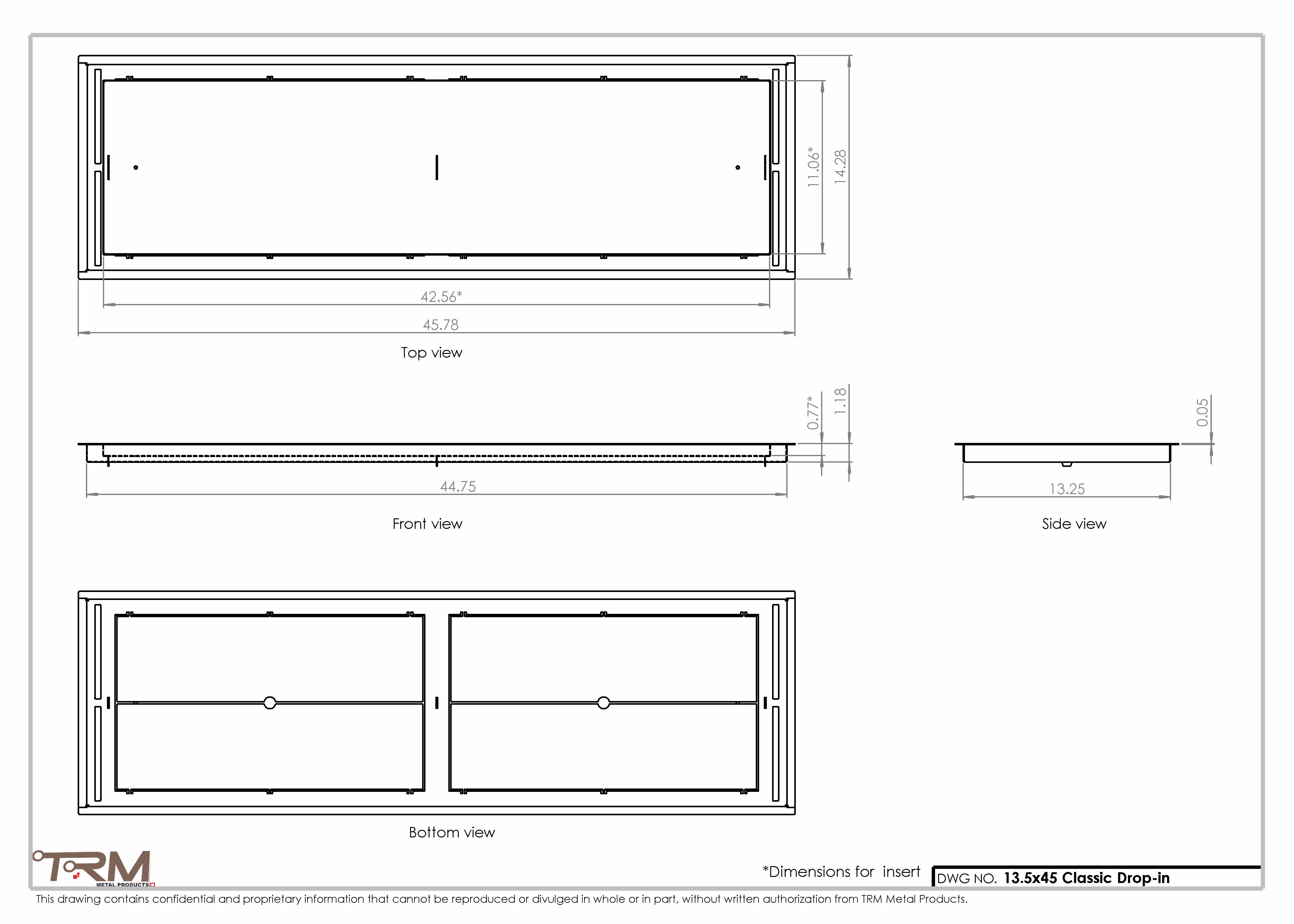 13.5x45 - Classic Drop-in Air Vent, Flush Floor-Matching, All Metal, Floor Vent Cover - TRM Metal  45x13.5 - Image 2
