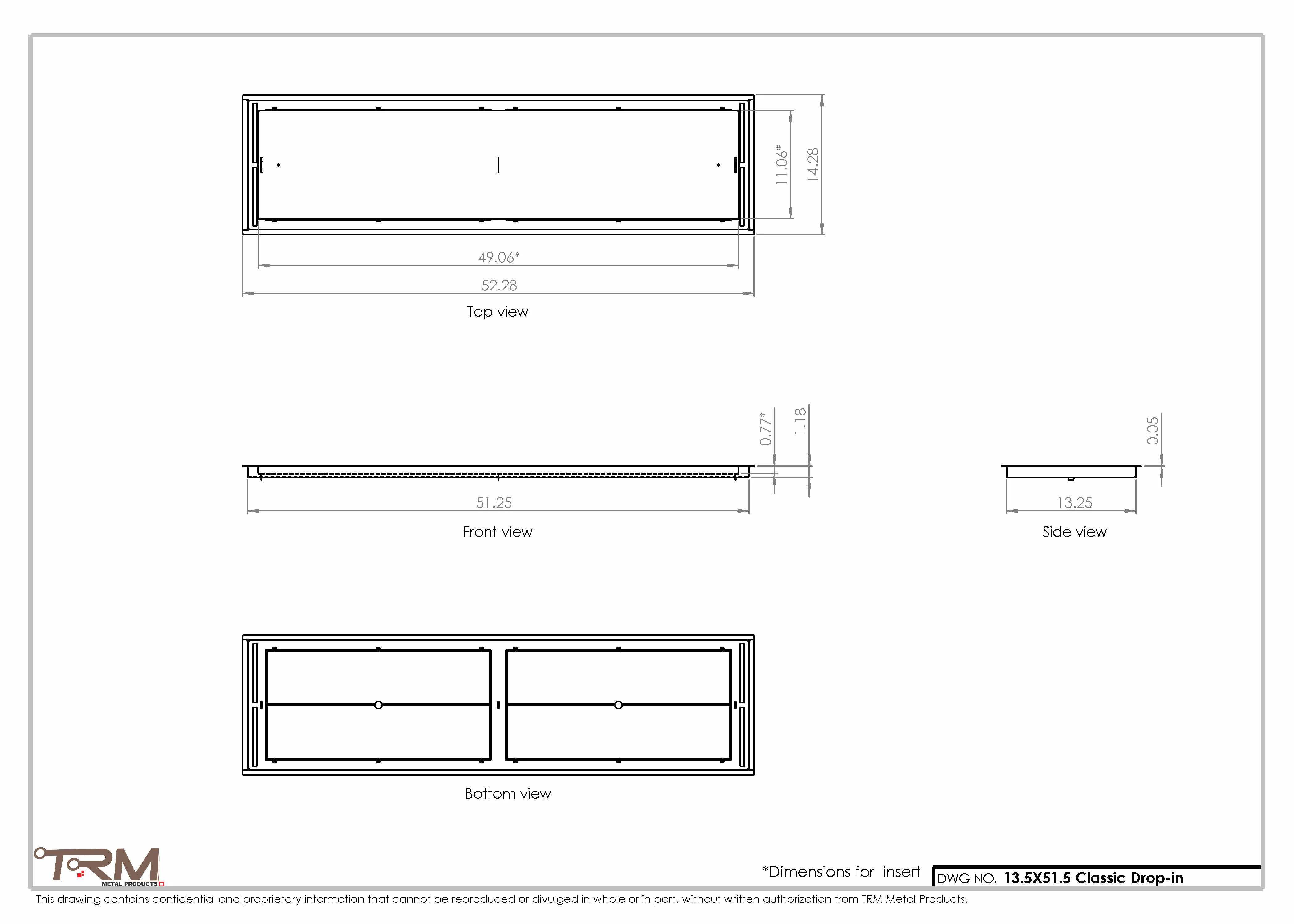 13.5x51.5 - Classic Drop-in Air Vent, Flush Floor-Matching, All Metal, Floor Vent Cover - TRM Metal  51.5x13.5 - Image 2