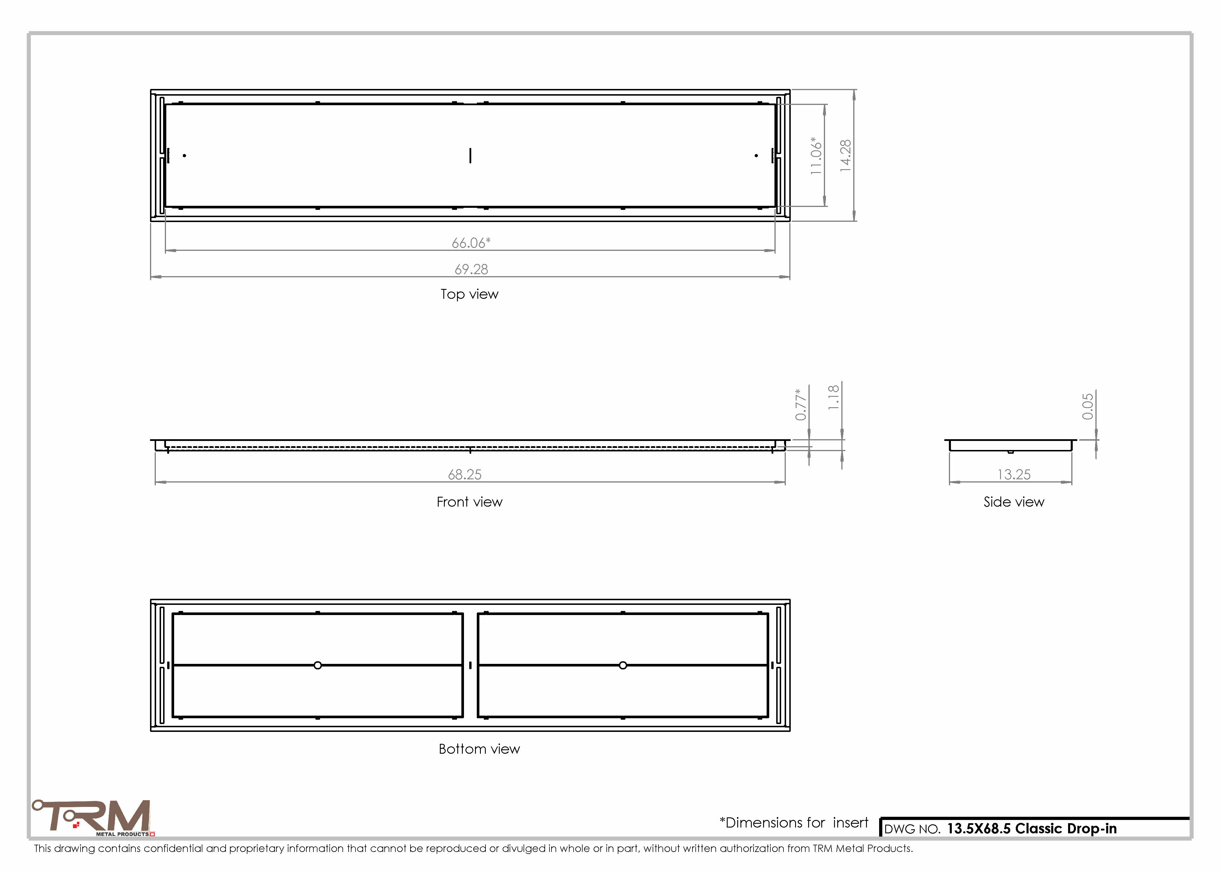 13.5x68.5 - Classic Drop-in Air Vent, Flush Floor-Matching, All Metal, Floor Vent Cover - TRM Metal  68.5x13.5 - Image 2