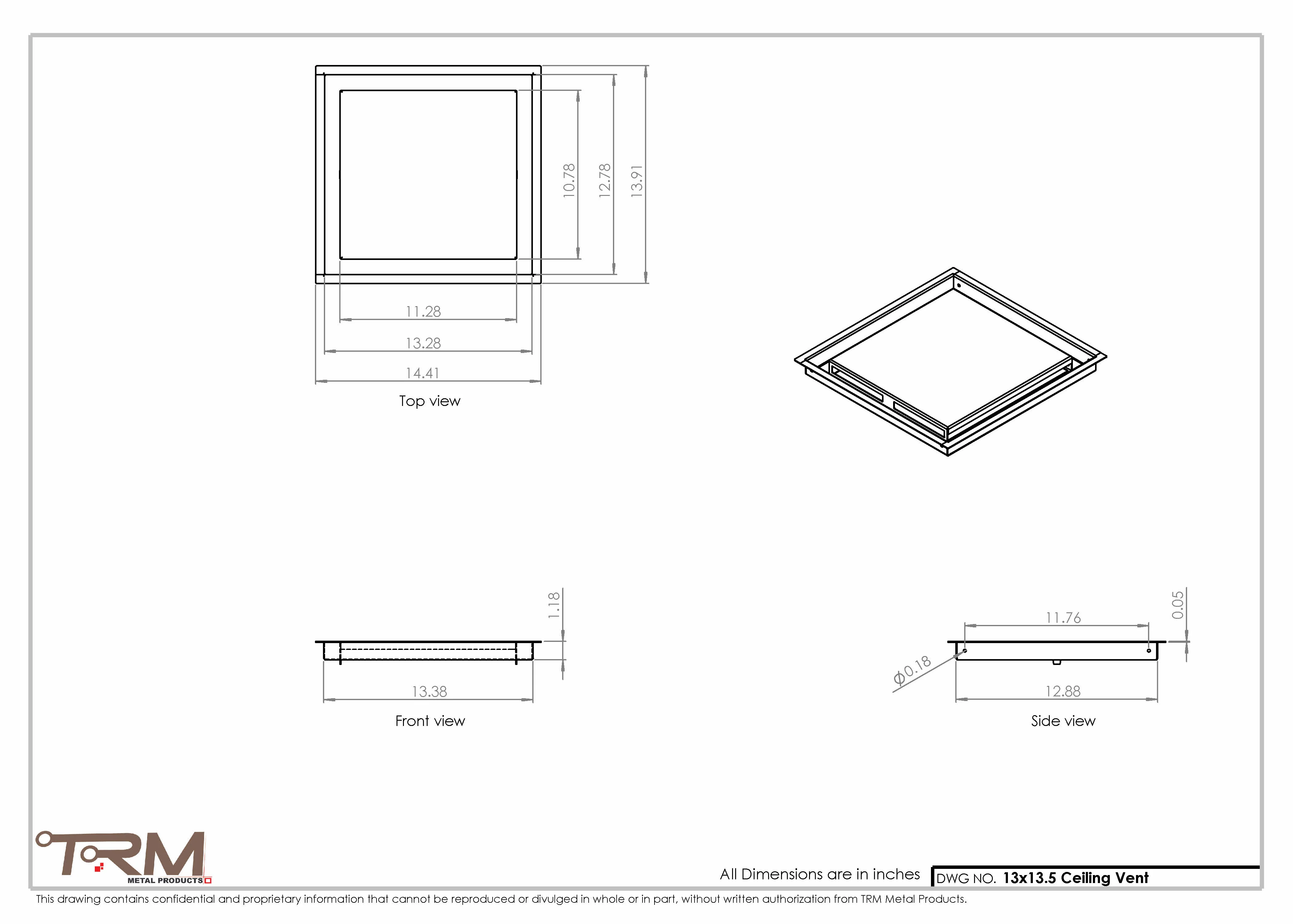 13x13.5 - Modern-Ceiling-Vent Cover-TRM Metal - 13.5x13 - Image 2