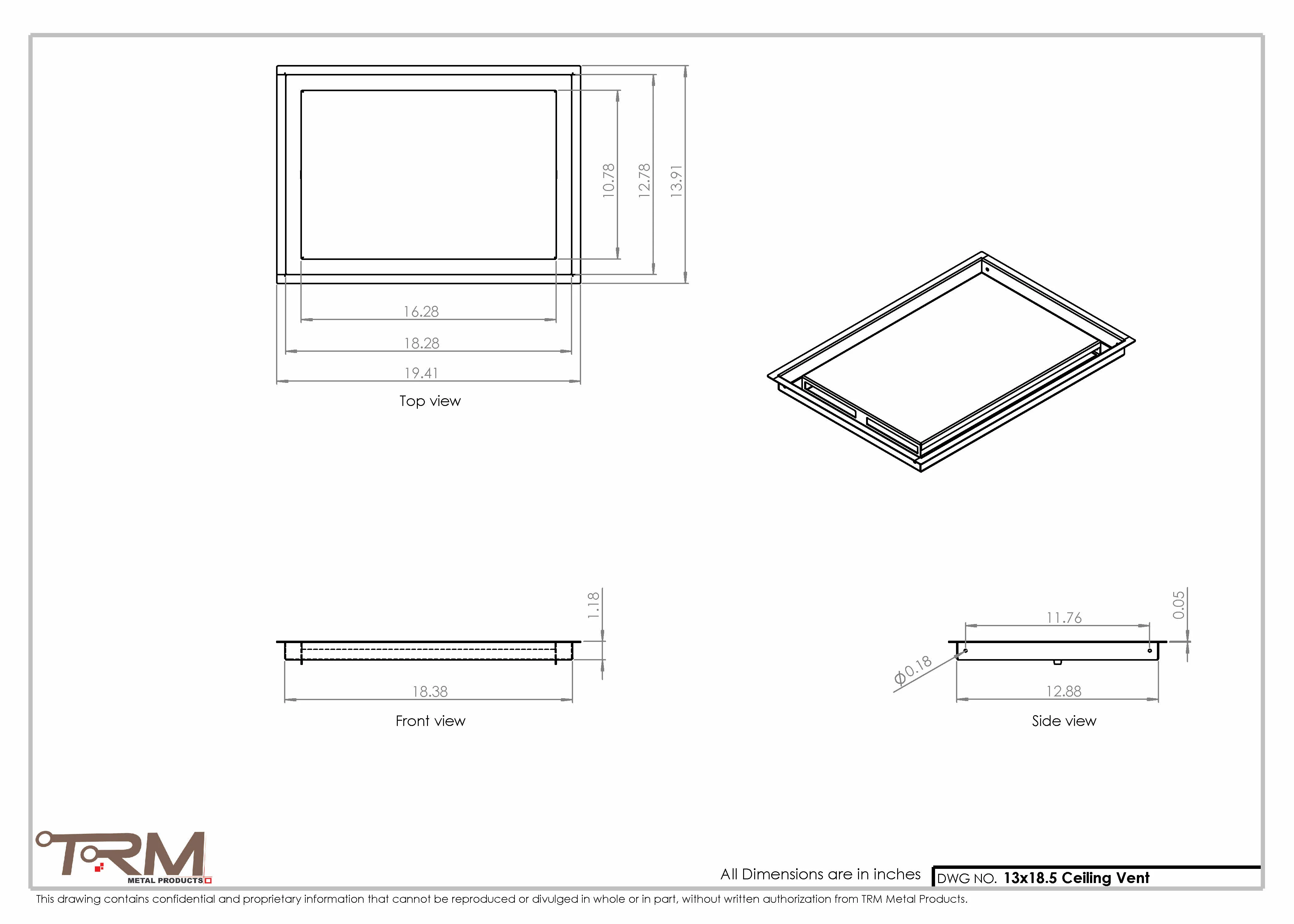 13x18.5 - Modern-Ceiling-Vent Cover-TRM Metal - 18.5x13 - Image 2