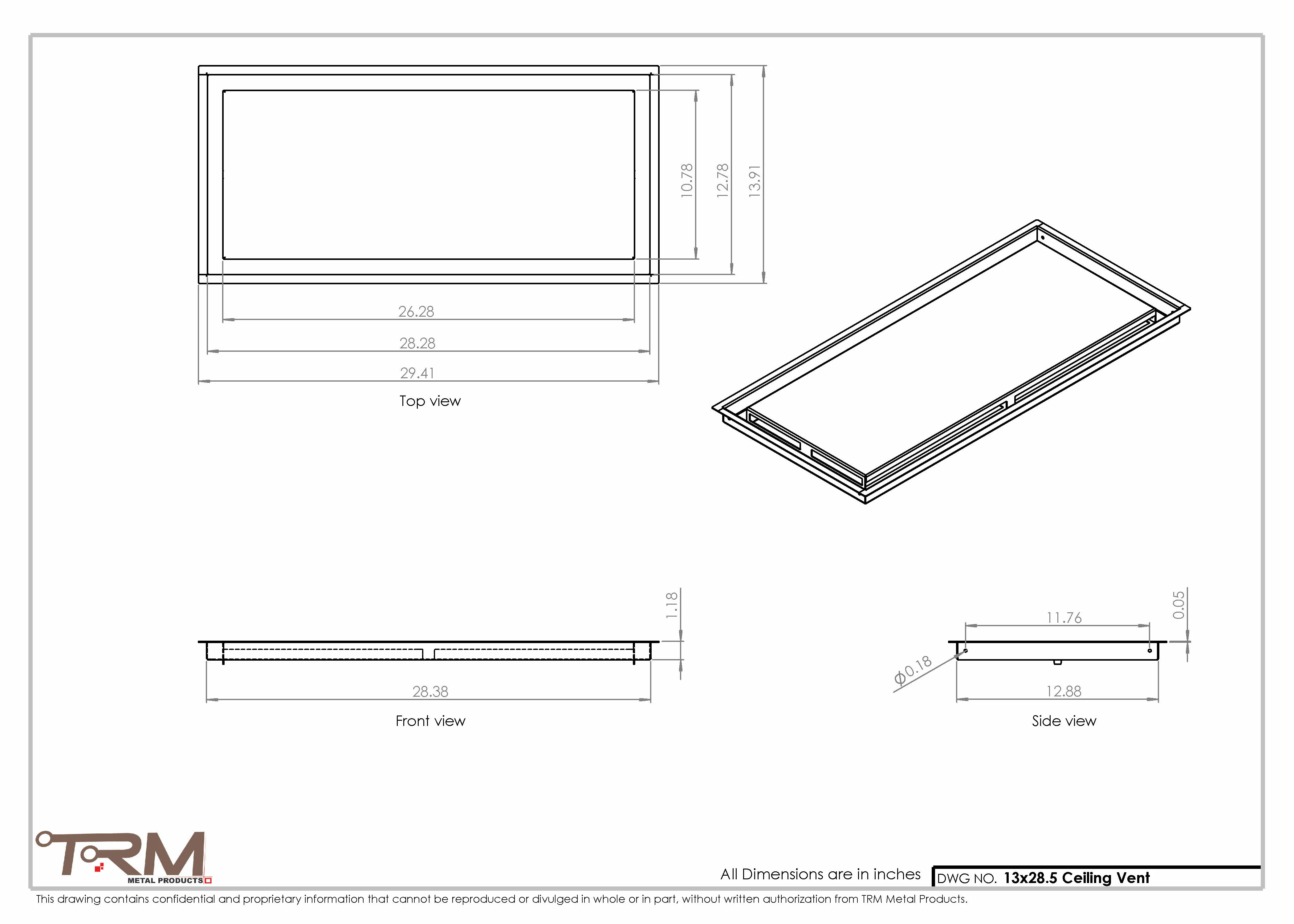 13x28.5 - Modern-Ceiling-Vent Cover-TRM Metal - 28.5x13 - Image 2