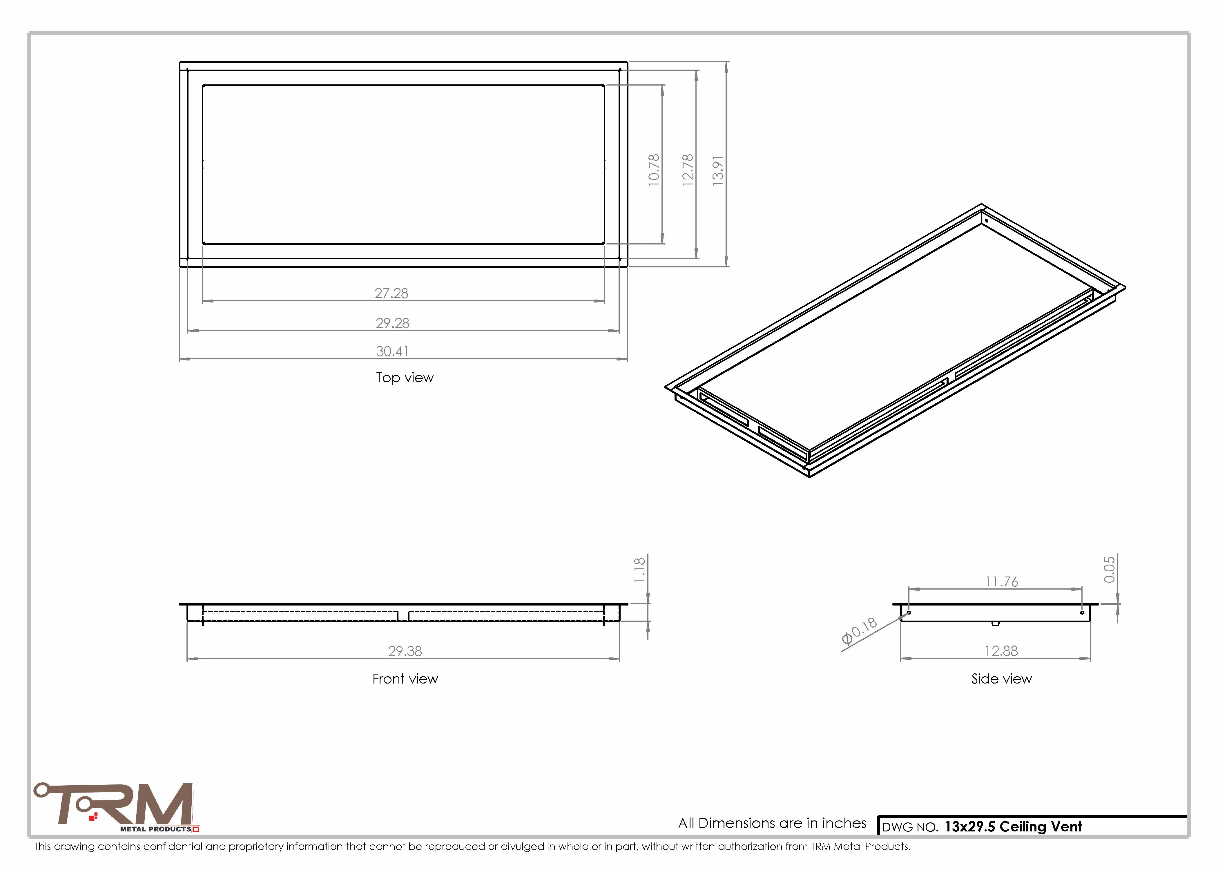 13x29.5 - Modern-Ceiling-Vent Cover-TRM Metal -  29.5x13 - Image 2