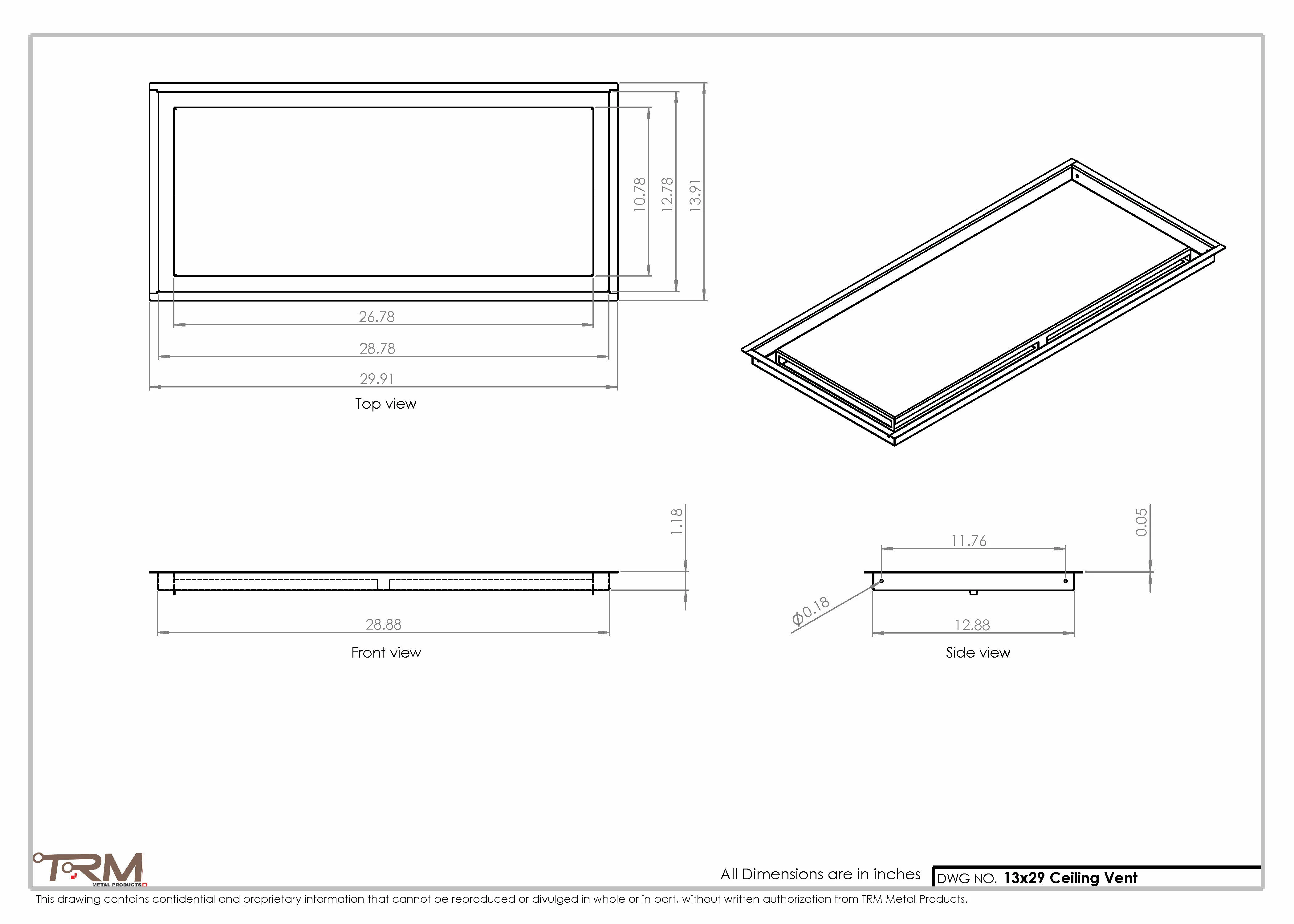 13x29-Modern-Ceiling-Vent Cover-TRM Metal- 29x13 - Image 2