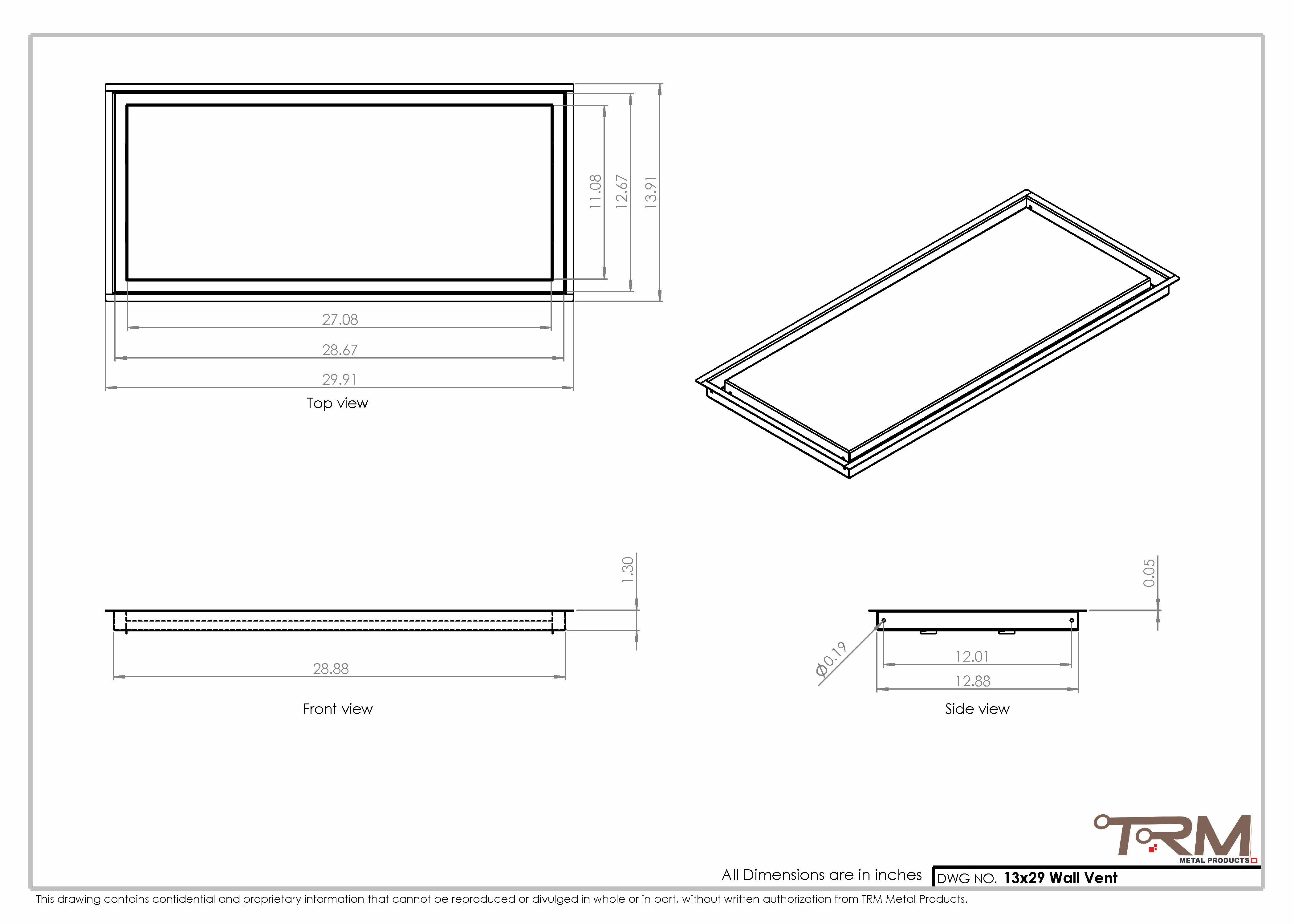 13x29 - Wall Vent - Modern Vent Cover -  Return Air Vent - TRM Metal  29x13 - Image 2