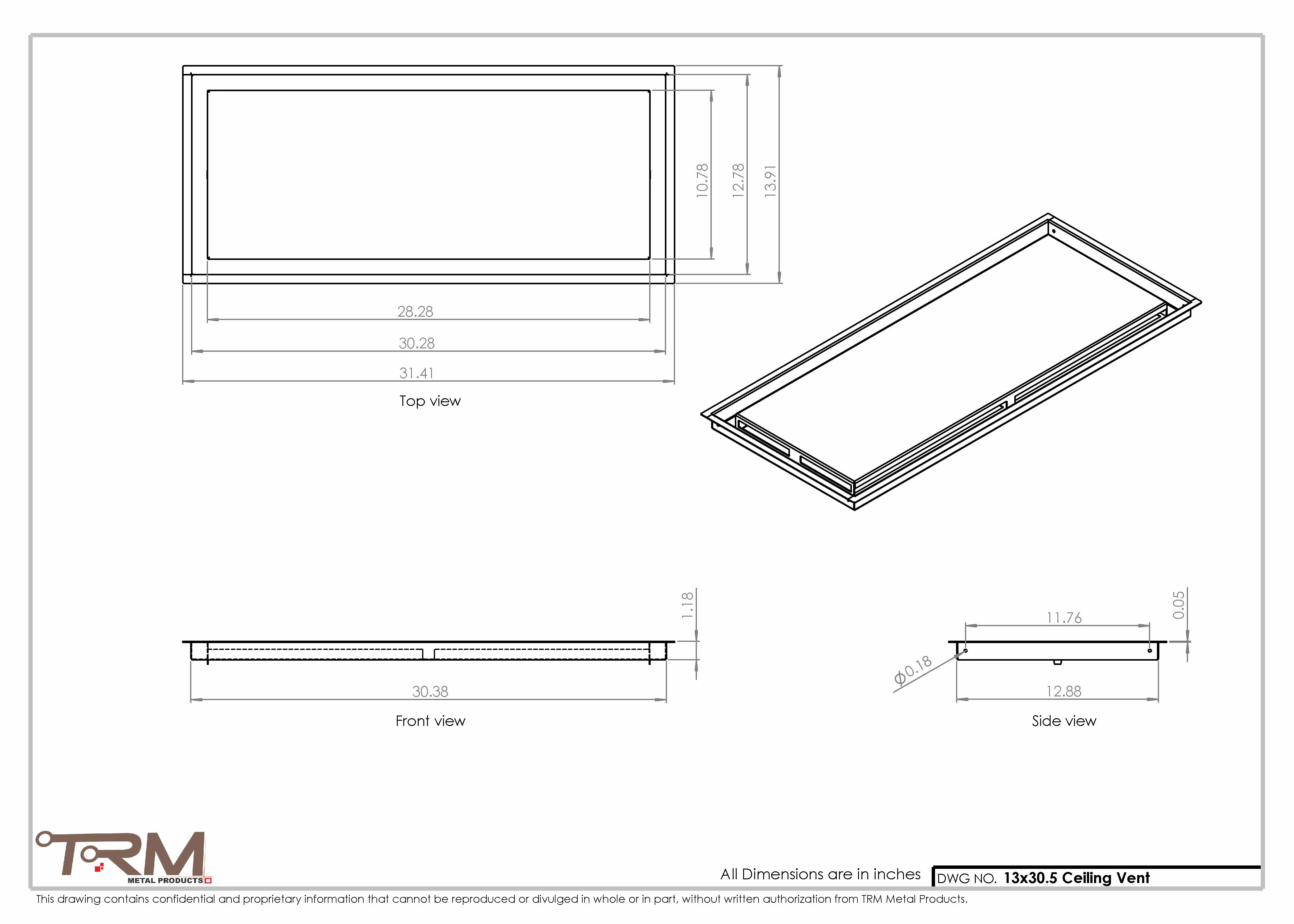 13x30.5 - Modern-Ceiling-Vent Cover-TRM Metal -  30.5x13 - Image 2