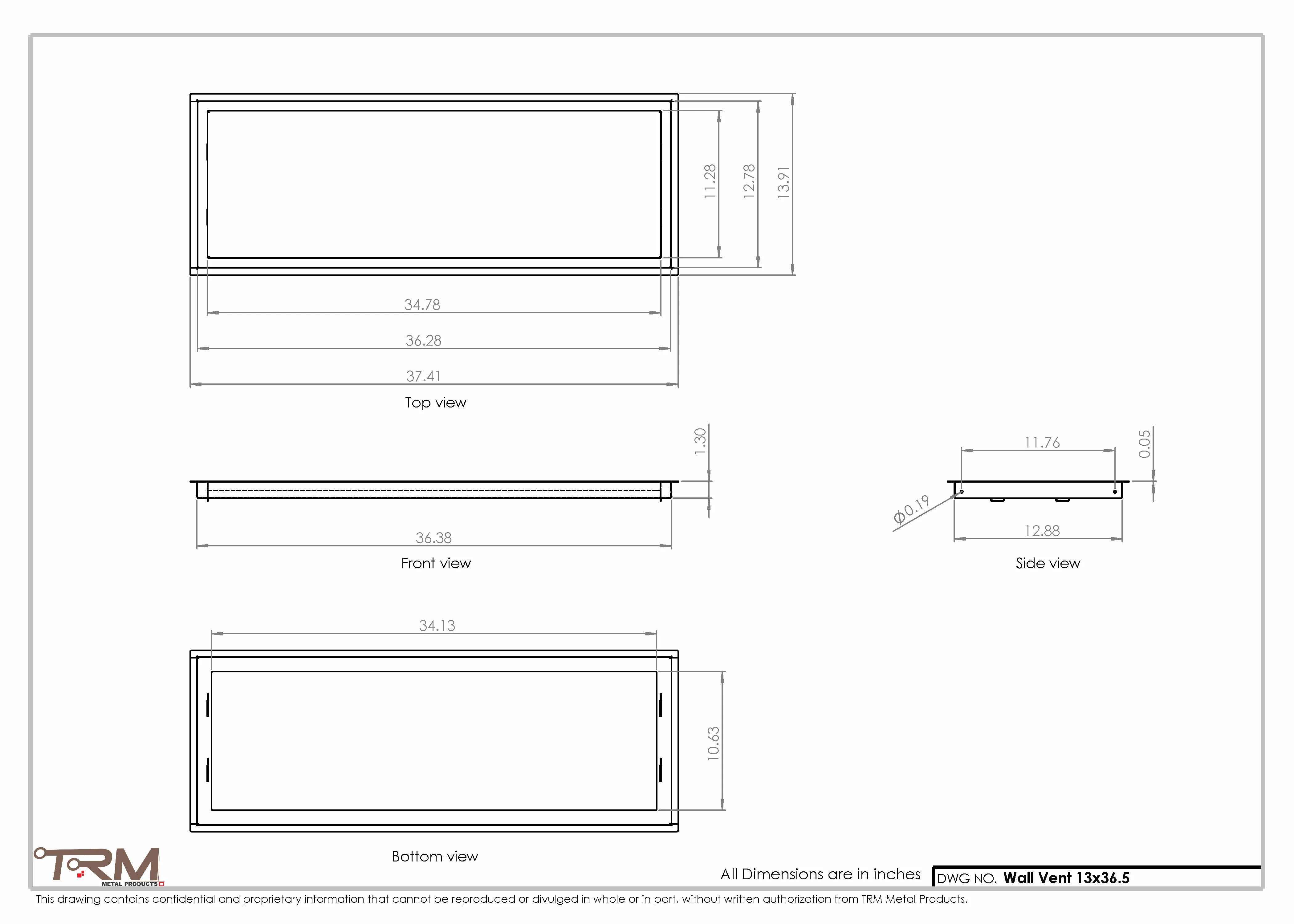 13x36.5 - Wall Vent - Modern Vent Cover -  Return Air Vent - TRM Metal  36.5x13 - Image 2
