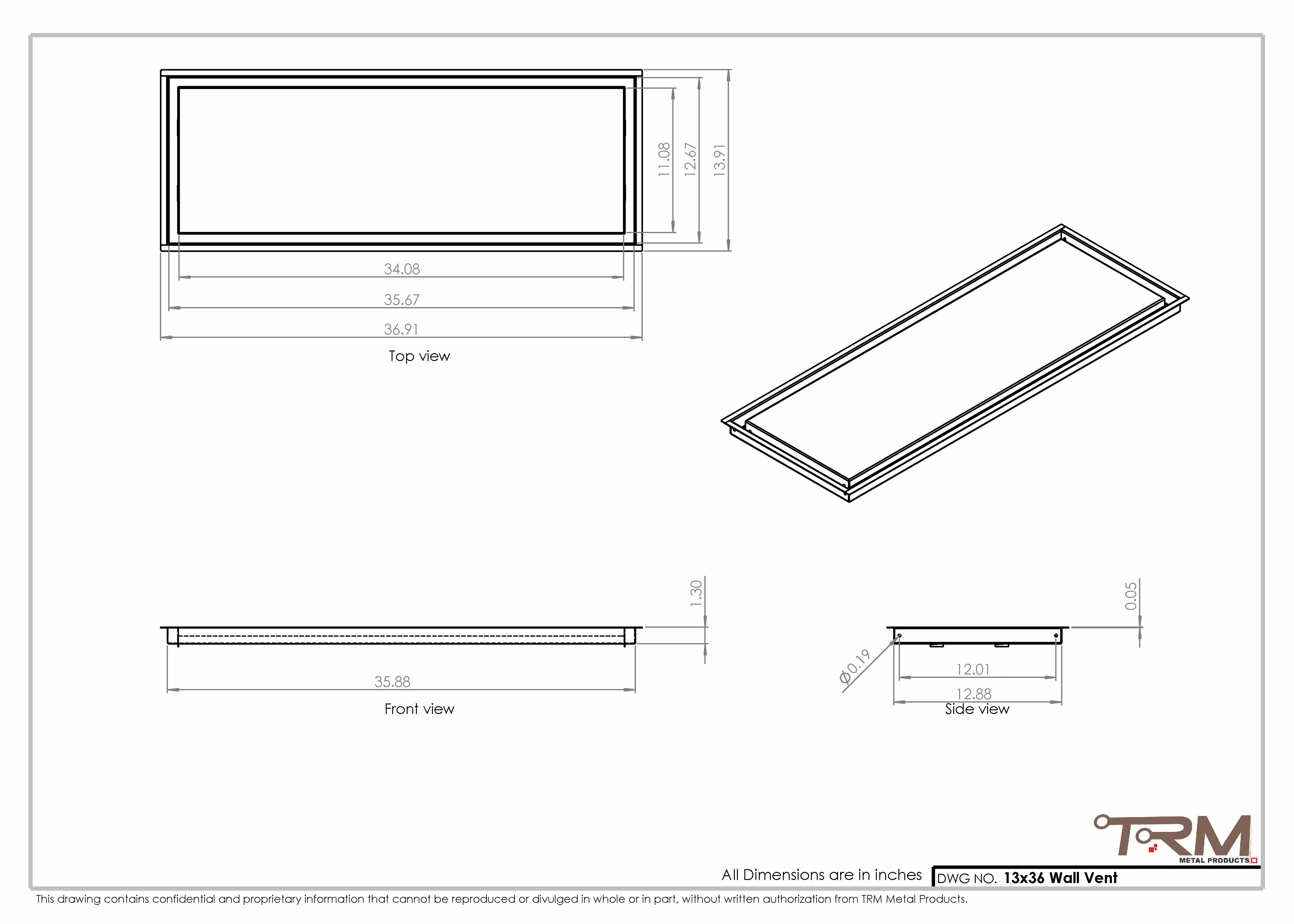 13x36 - Wall Vent - Modern Vent Cover -  Return Air Vent - TRM Metal  36x13 - Image 2