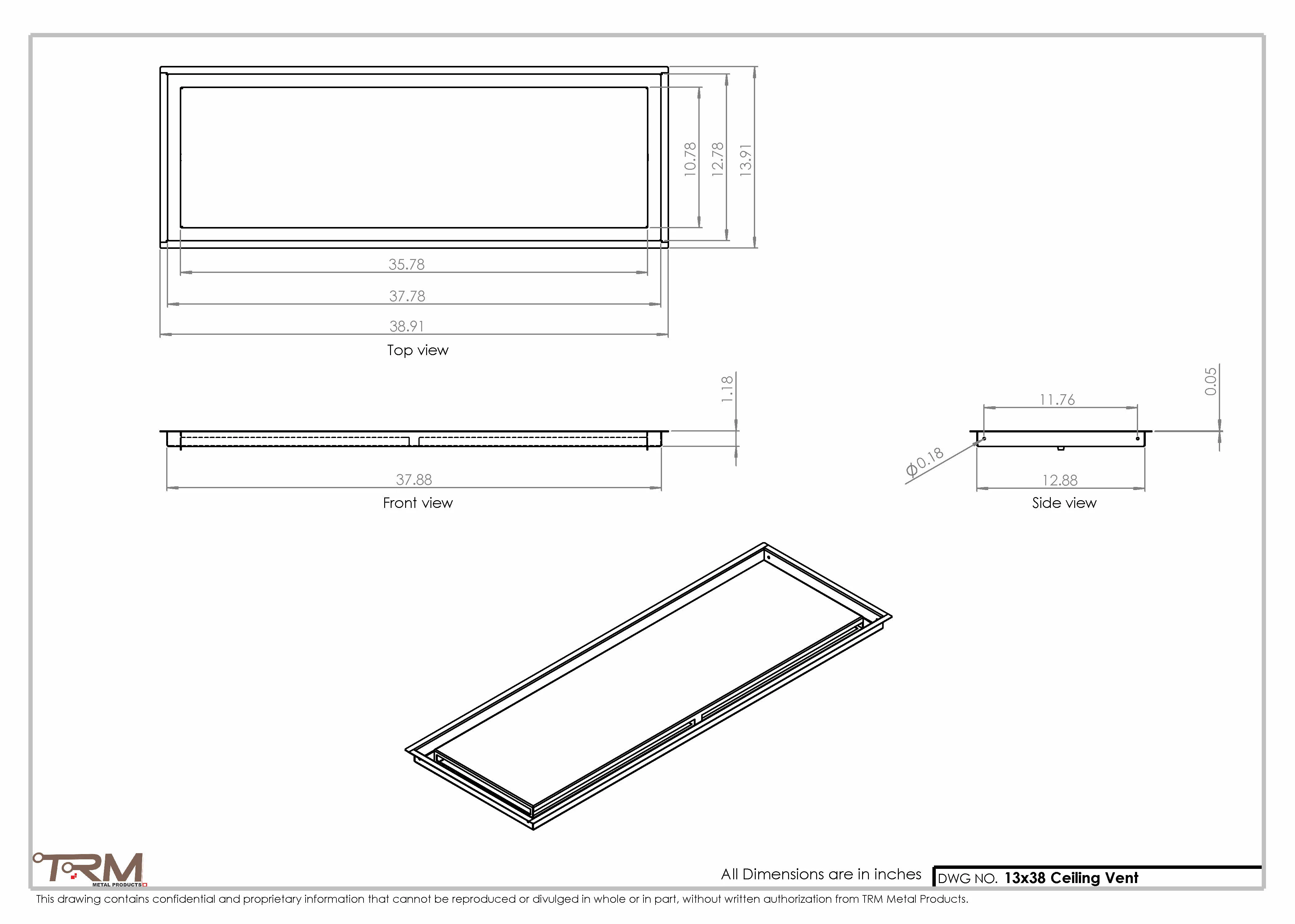 13x38-Modern-Ceiling-Vent Cover-TRM Metal- 38x13 - Image 2