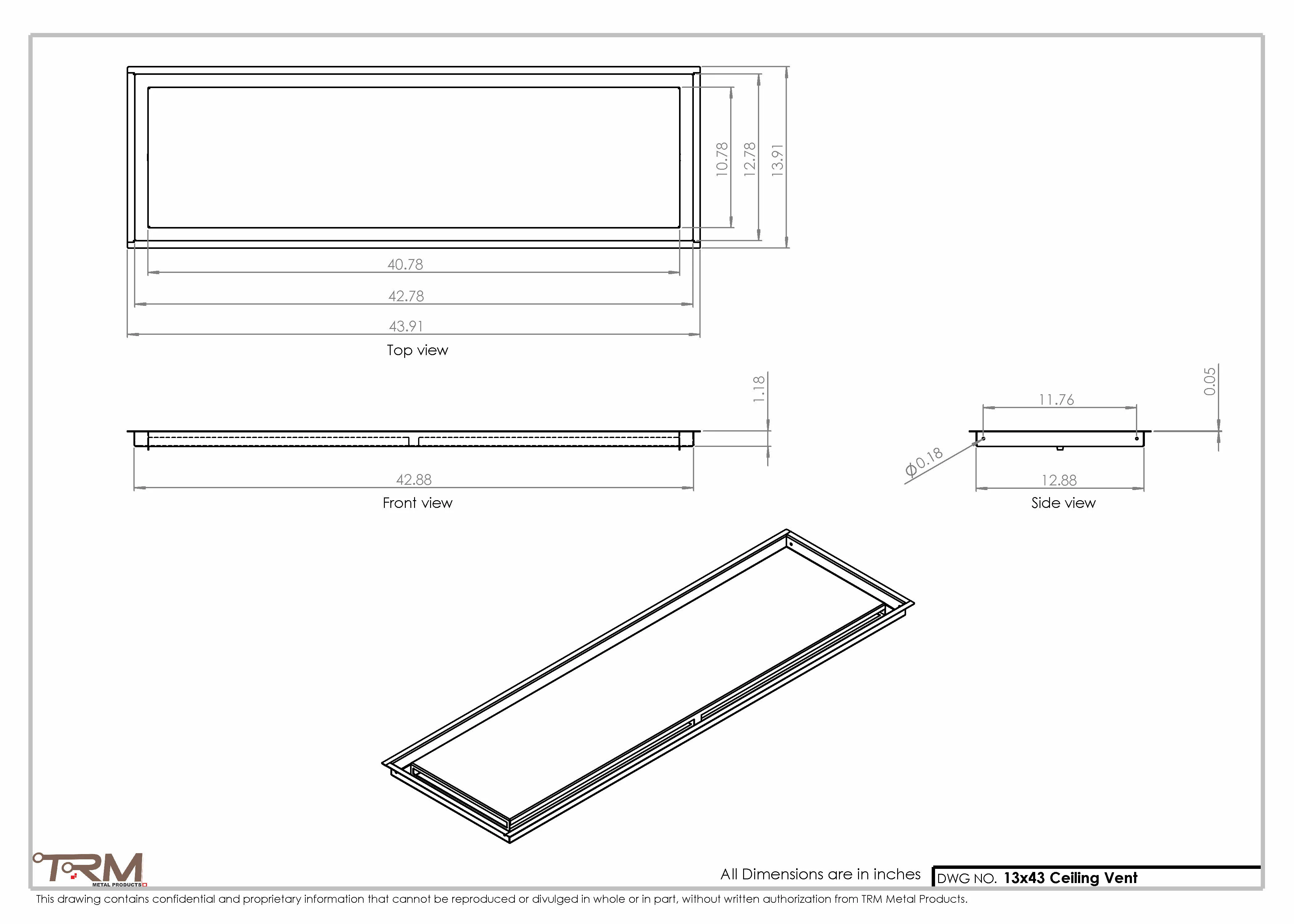 13x43-Modern-Ceiling-Vent Cover-TRM Metal- 43x13 - Image 2