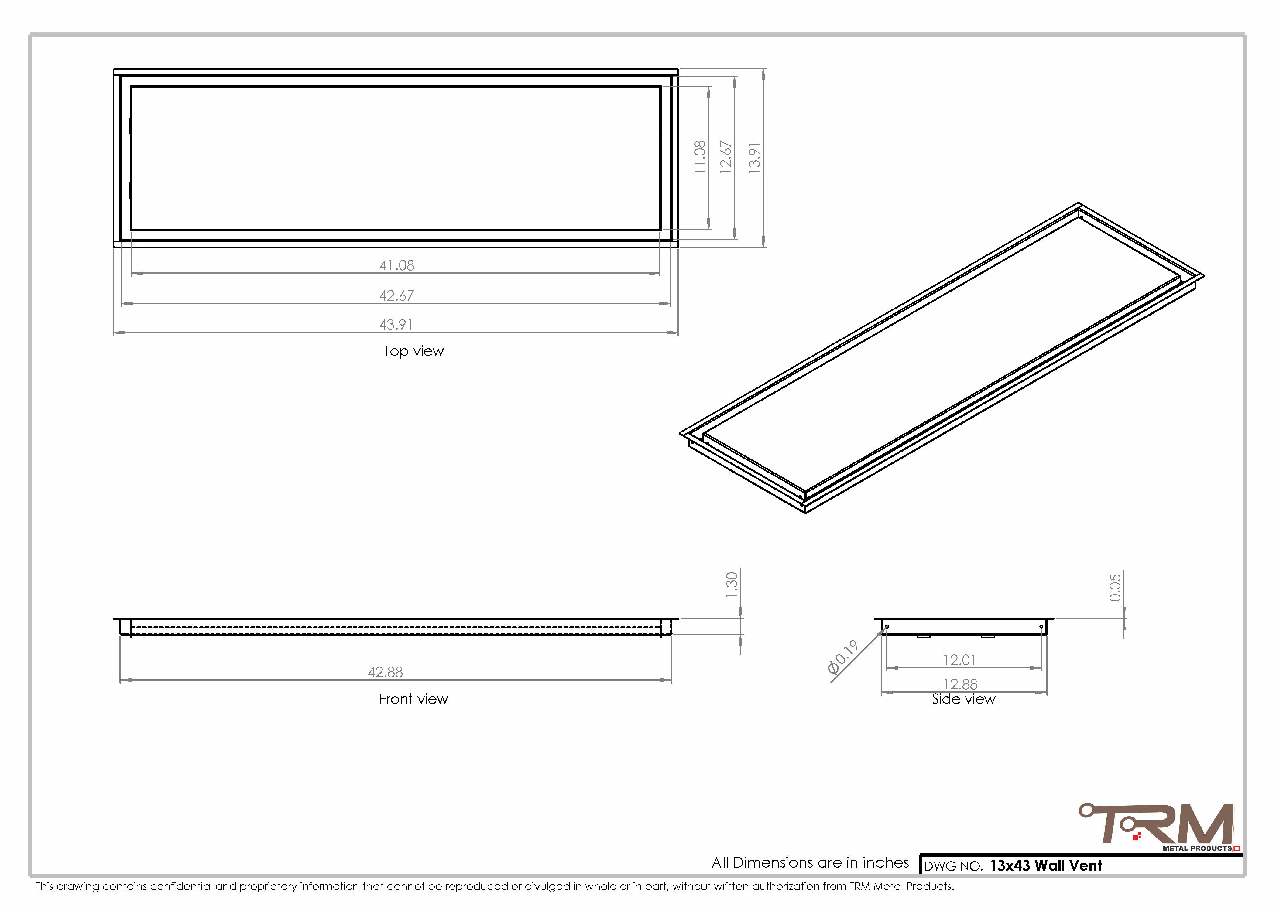 13x43 - Wall Vent - Modern Vent Cover -  Return Air Vent - TRM Metal  43x13 - Image 2