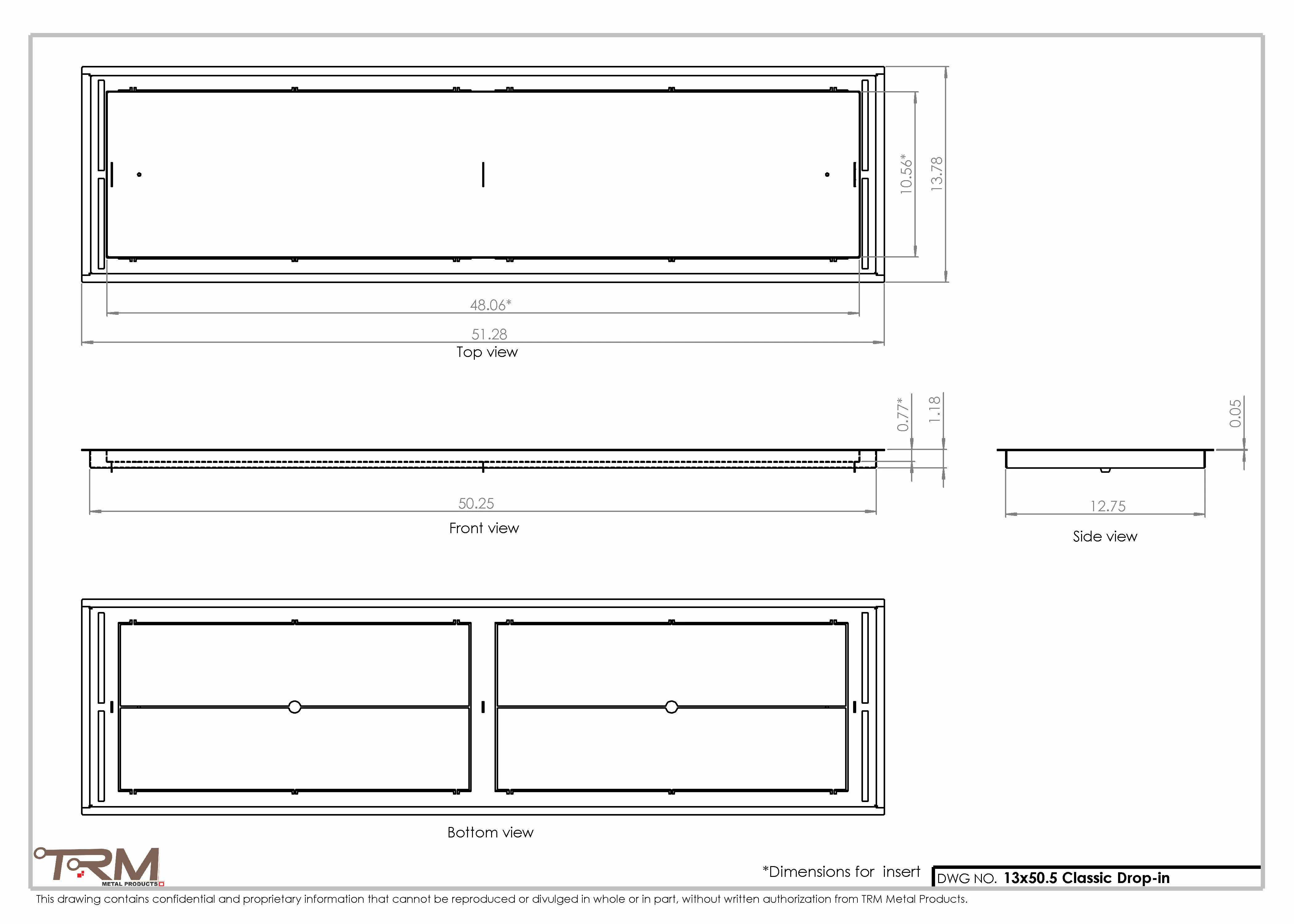 13x50.5 - Classic Drop-in Air Vent, Flush Floor-Matching, All Metal, Floor Vent Cover - TRM Metal  50.5x13 - Image 2