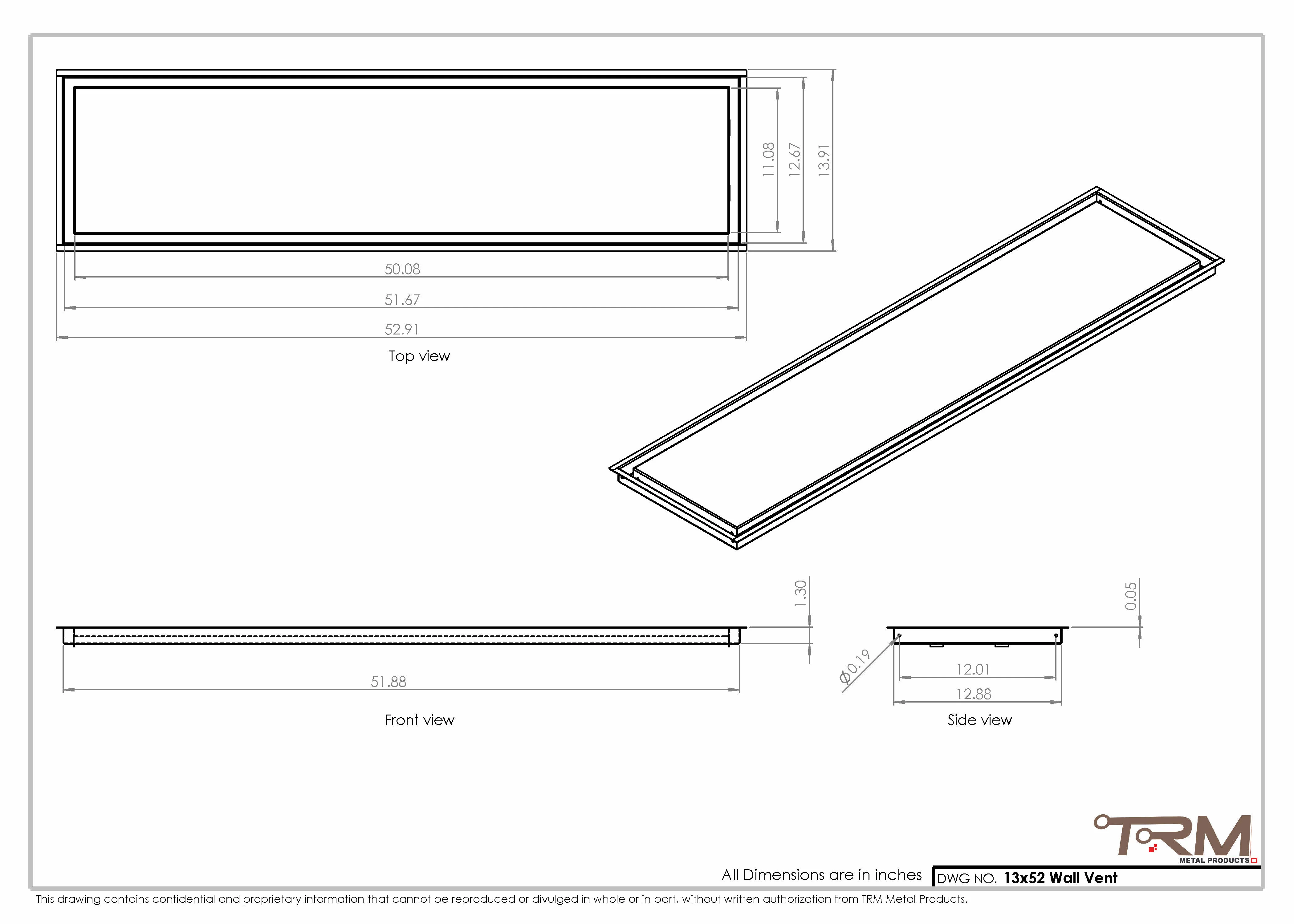 13x52 - Wall Vent - Modern Vent Cover - Return Air Vent - TRM Metal 52x13 - Image 2