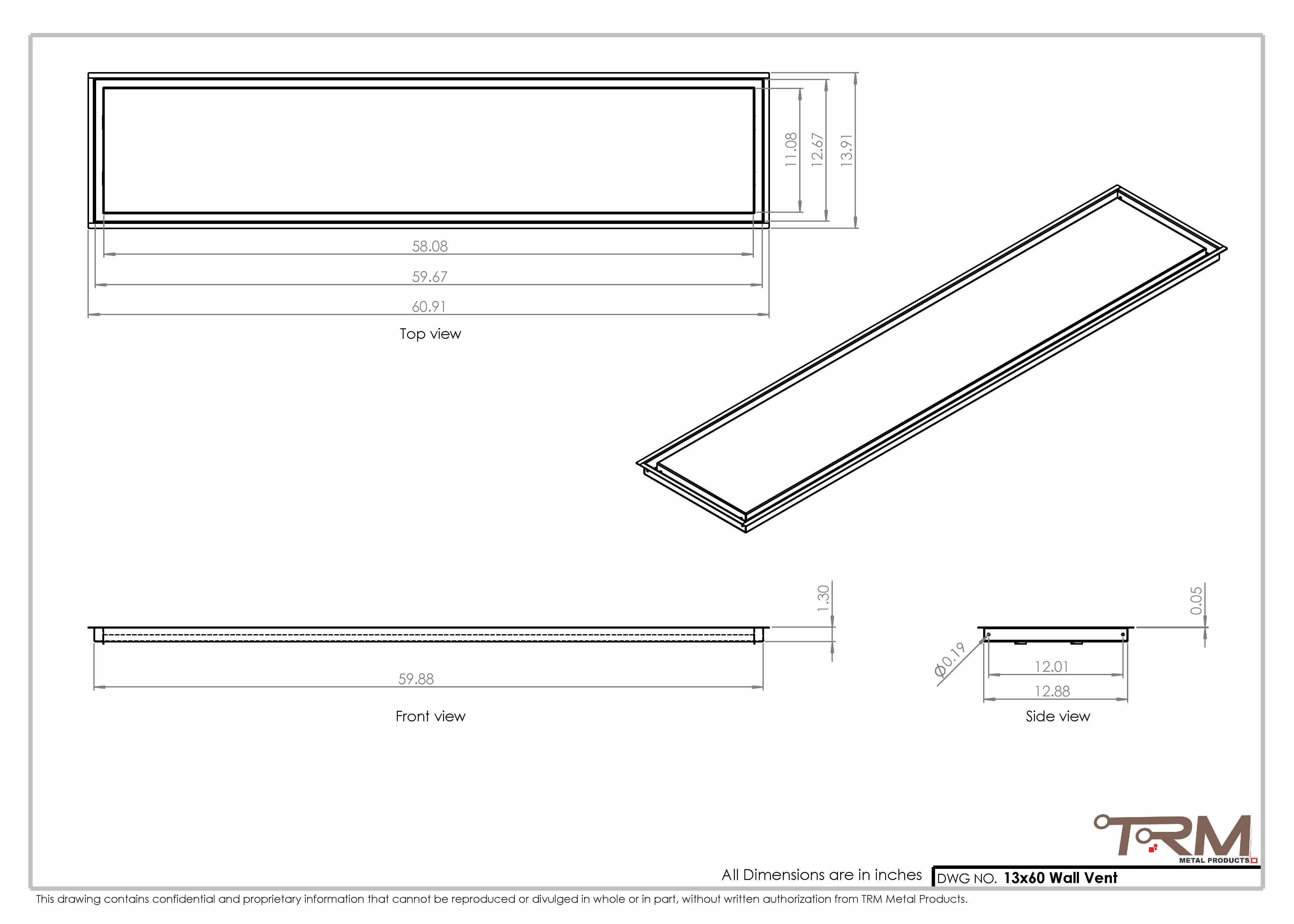 13x60 - Wall Vent - Modern Vent Cover -  Return Air Vent - TRM Metal  60x13 - Image 2