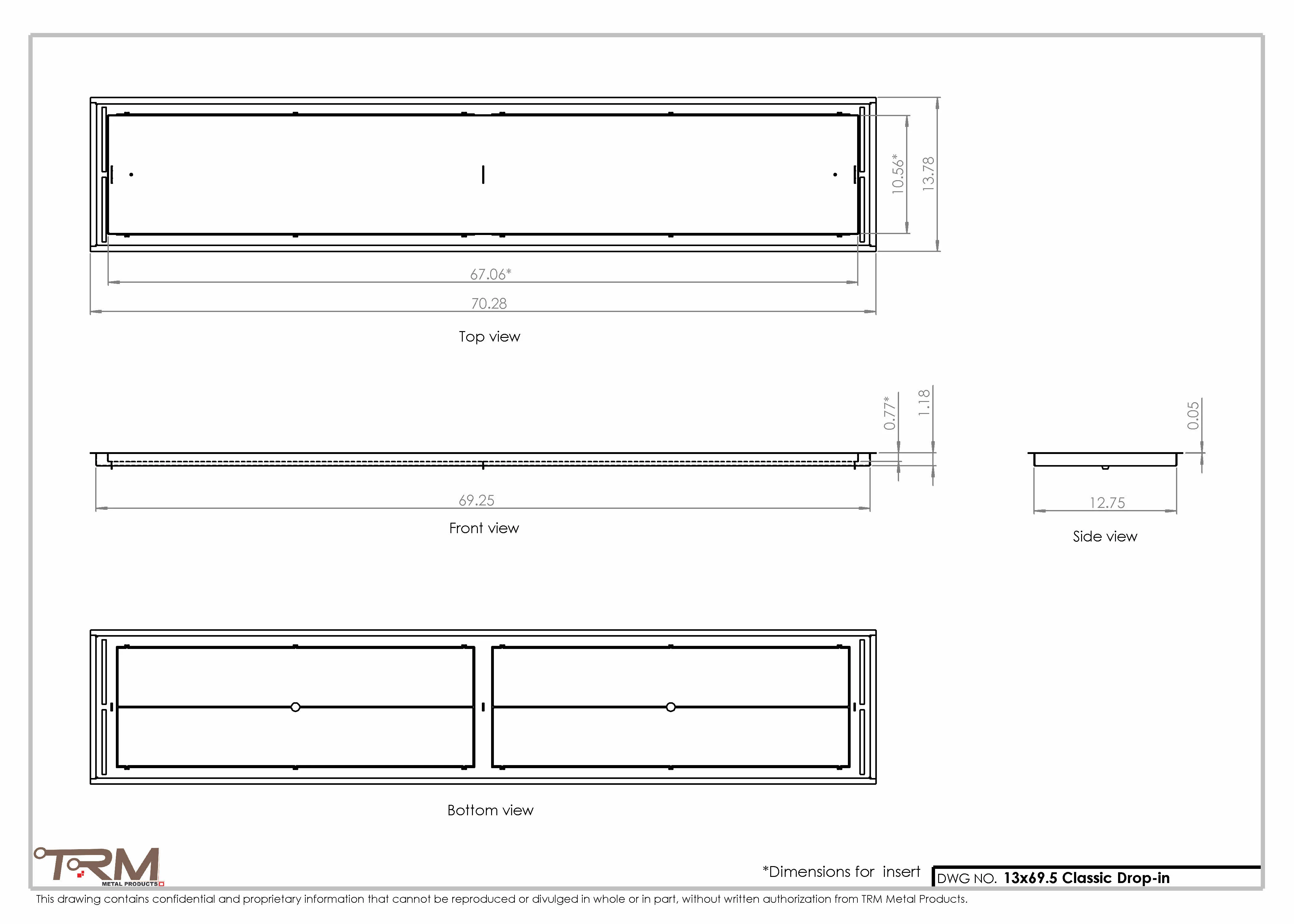 13x69.5 - Classic Drop-in Air Vent, Flush Floor-Matching, All Metal, Floor Vent Cover - TRM Metal  69.5x13 - Image 2