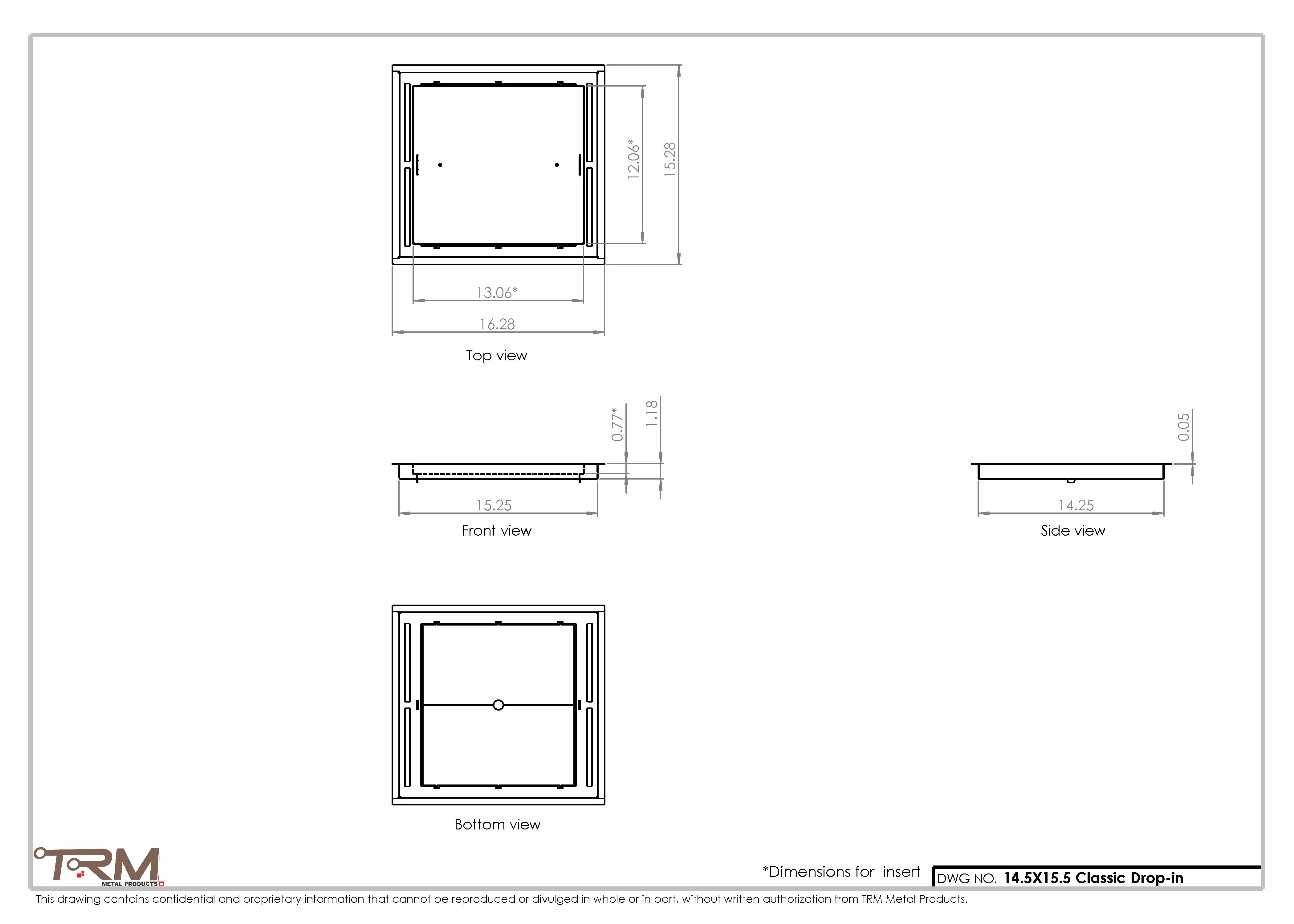 14.5x15.5 - Classic Drop-in Air Vent, Flush Floor-Matching, All Metal, Floor Vent Cover - TRM Metal  15.5x14.5 - Image 2