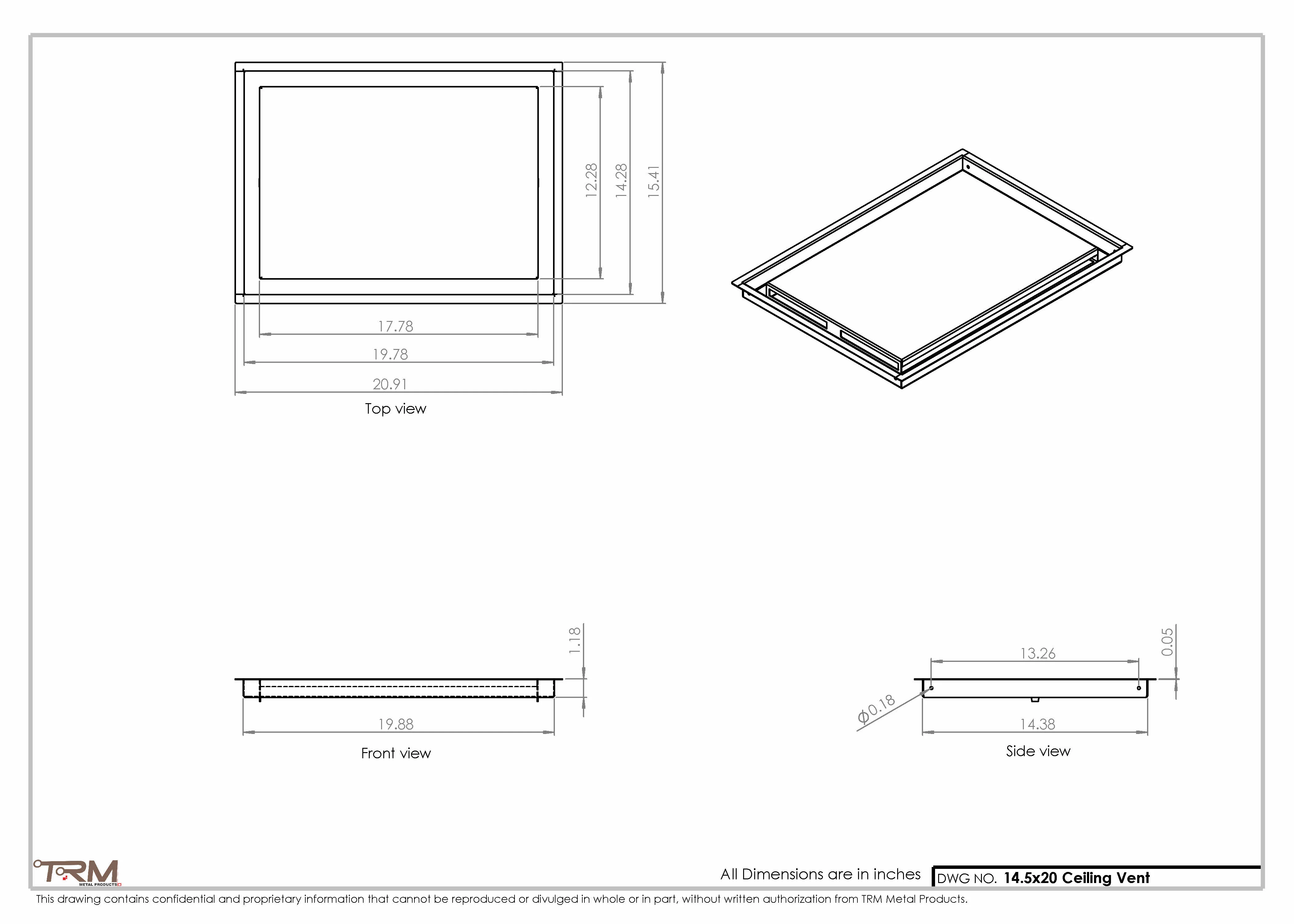 14.5x20 - Modern-Ceiling-Vent Cover-TRM Metal -  20x14.5 - Image 2