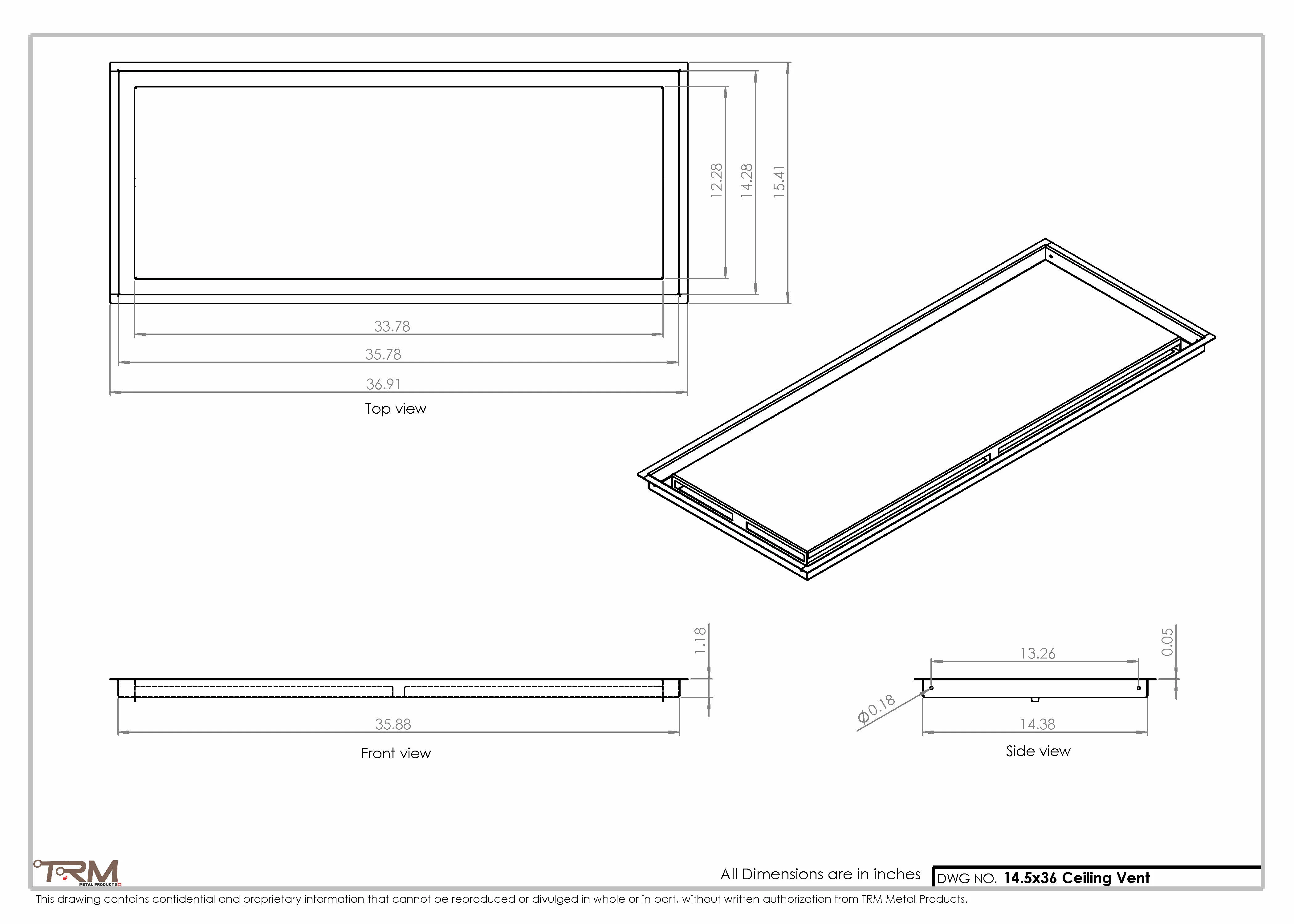 14.5x36 - Modern-Ceiling-Vent Cover-TRM Metal - 36x14.5 - Image 2