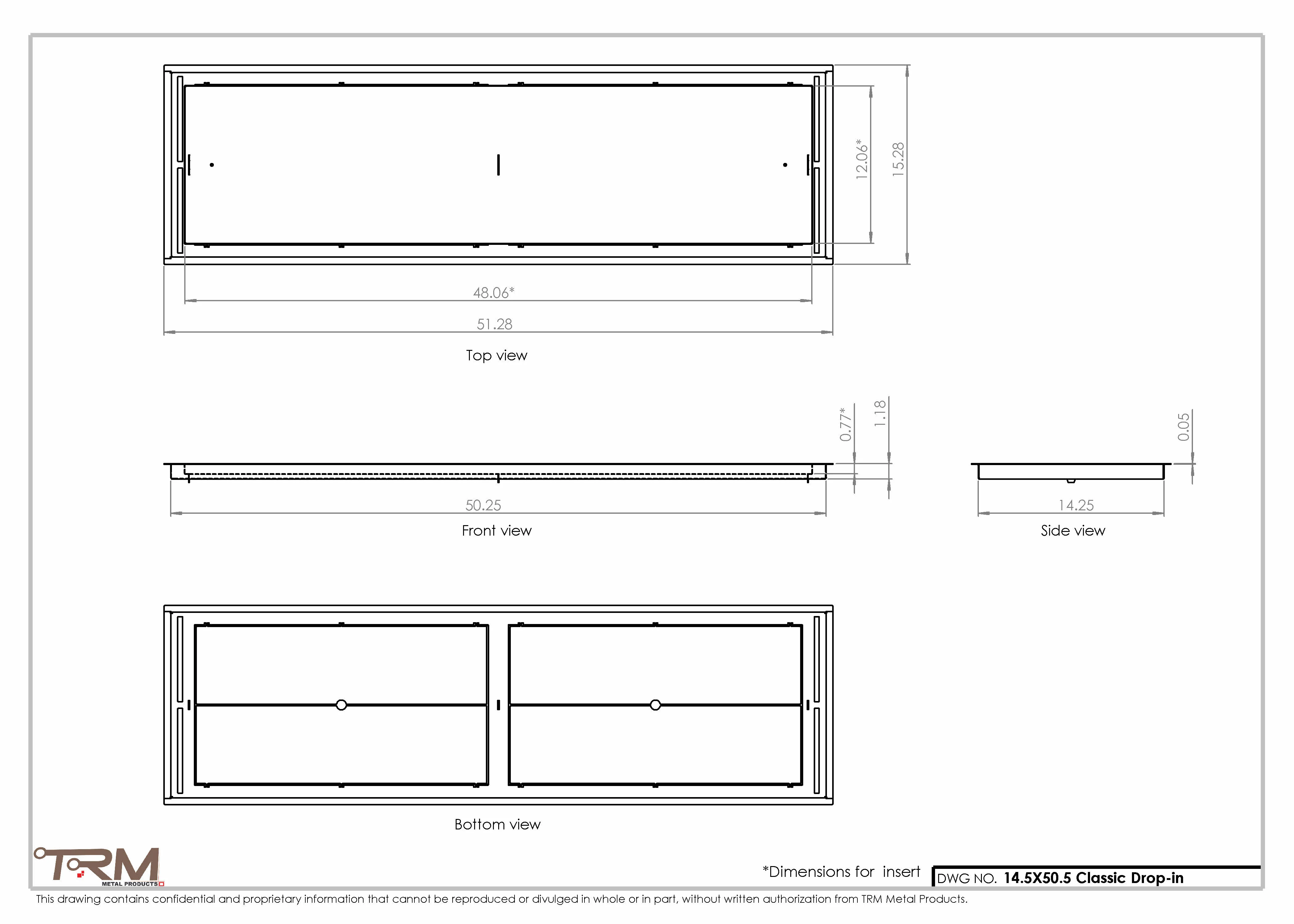 14.5x50.5 - Classic Drop-in Air Vent, Flush Floor-Matching, All Metal, Floor Vent Cover - TRM Metal 50.5x14.5 - Image 2