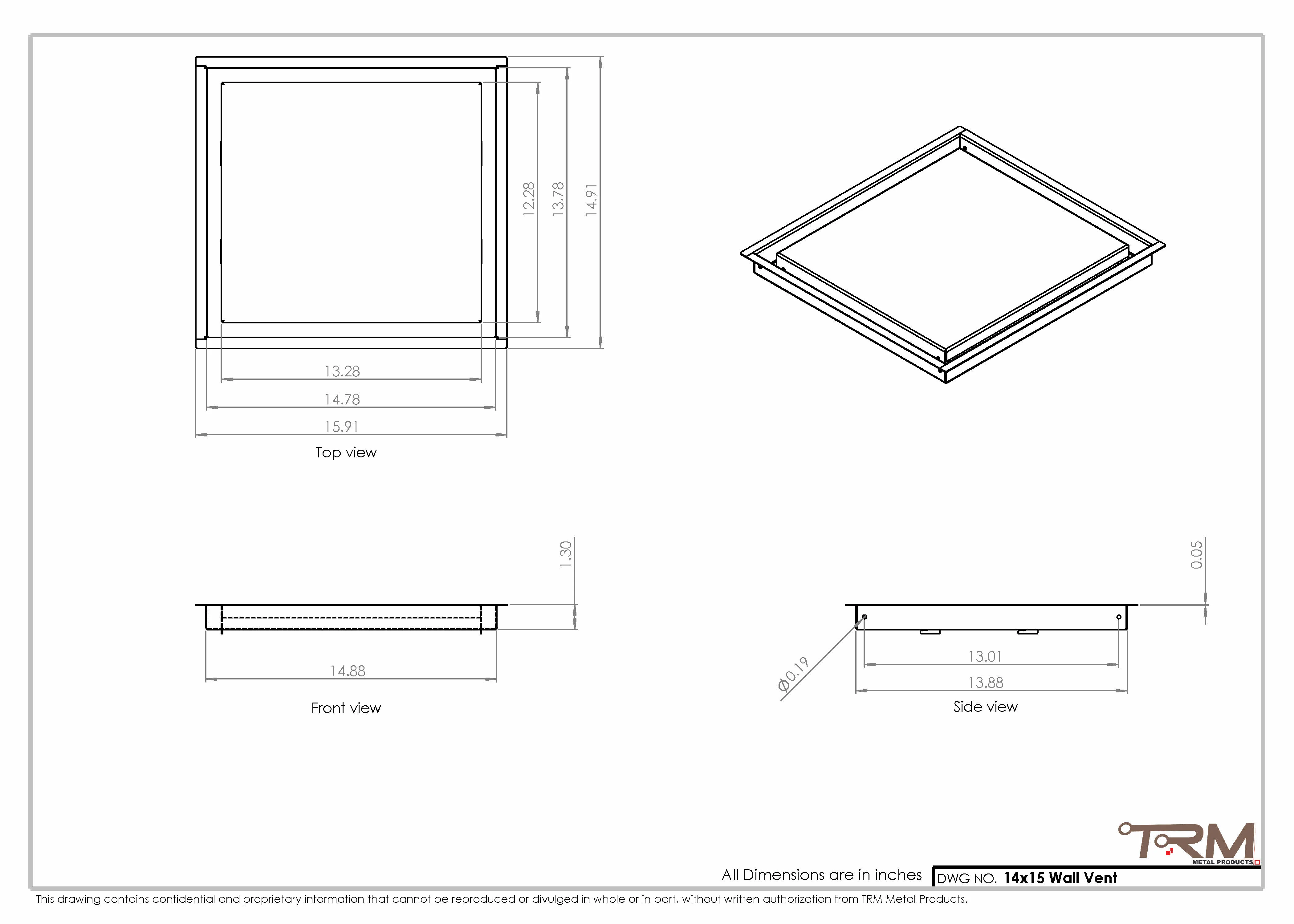 14x15 - Wall Vent - Modern Vent Cover -  Return Air Vent - TRM Metal  15x14 - Image 2